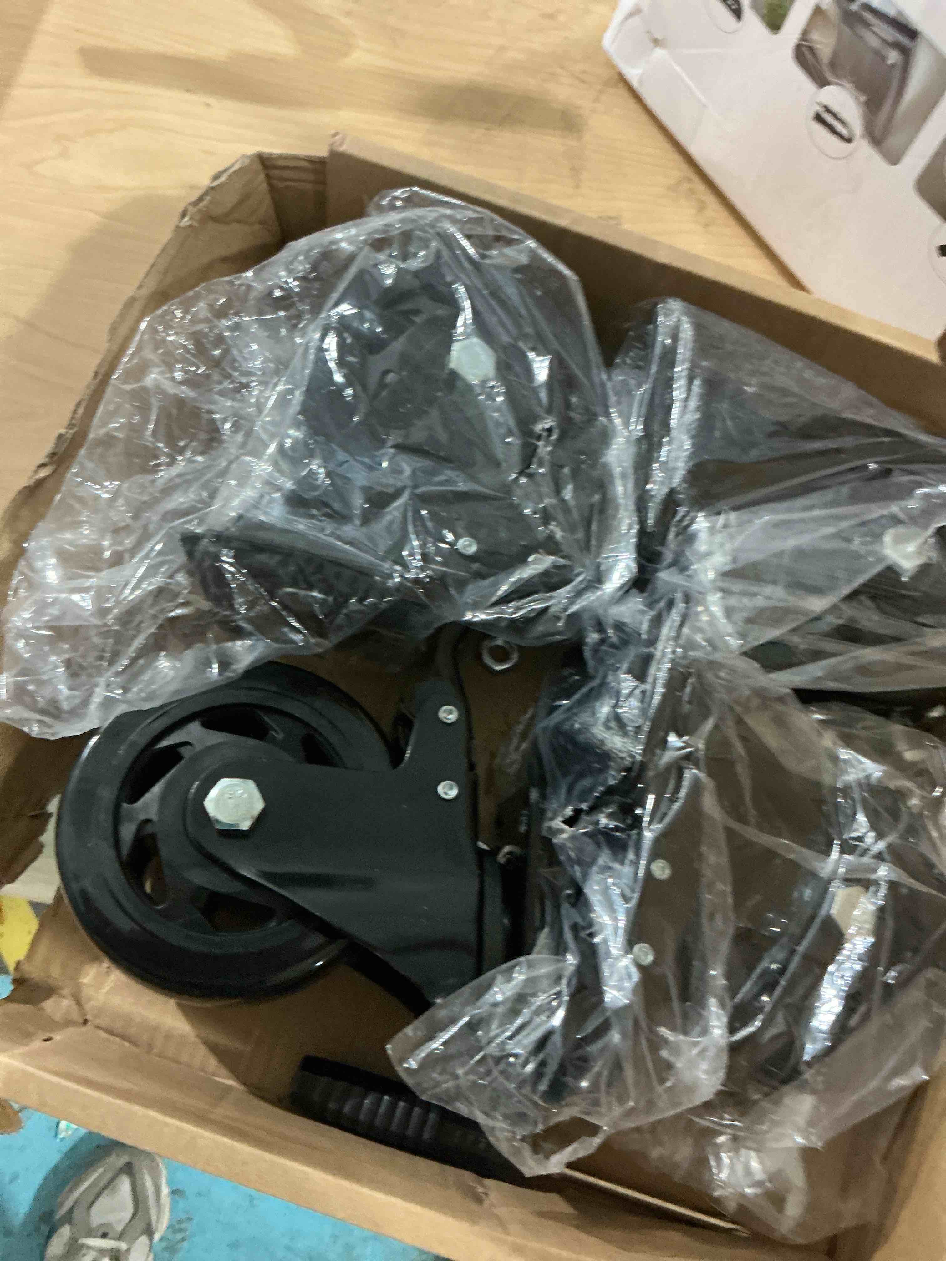 Condition photo showing Good Condition for 4 Inch Caster Wheels, Heavy Duty Casters Set of 4, Swivel Casters with Brake 2200 Lbs, Locking Industrial Top Plate Casters Wheels for Furniture and Workbench Cart(Two Hardware Kits Include) Black 4 Inch