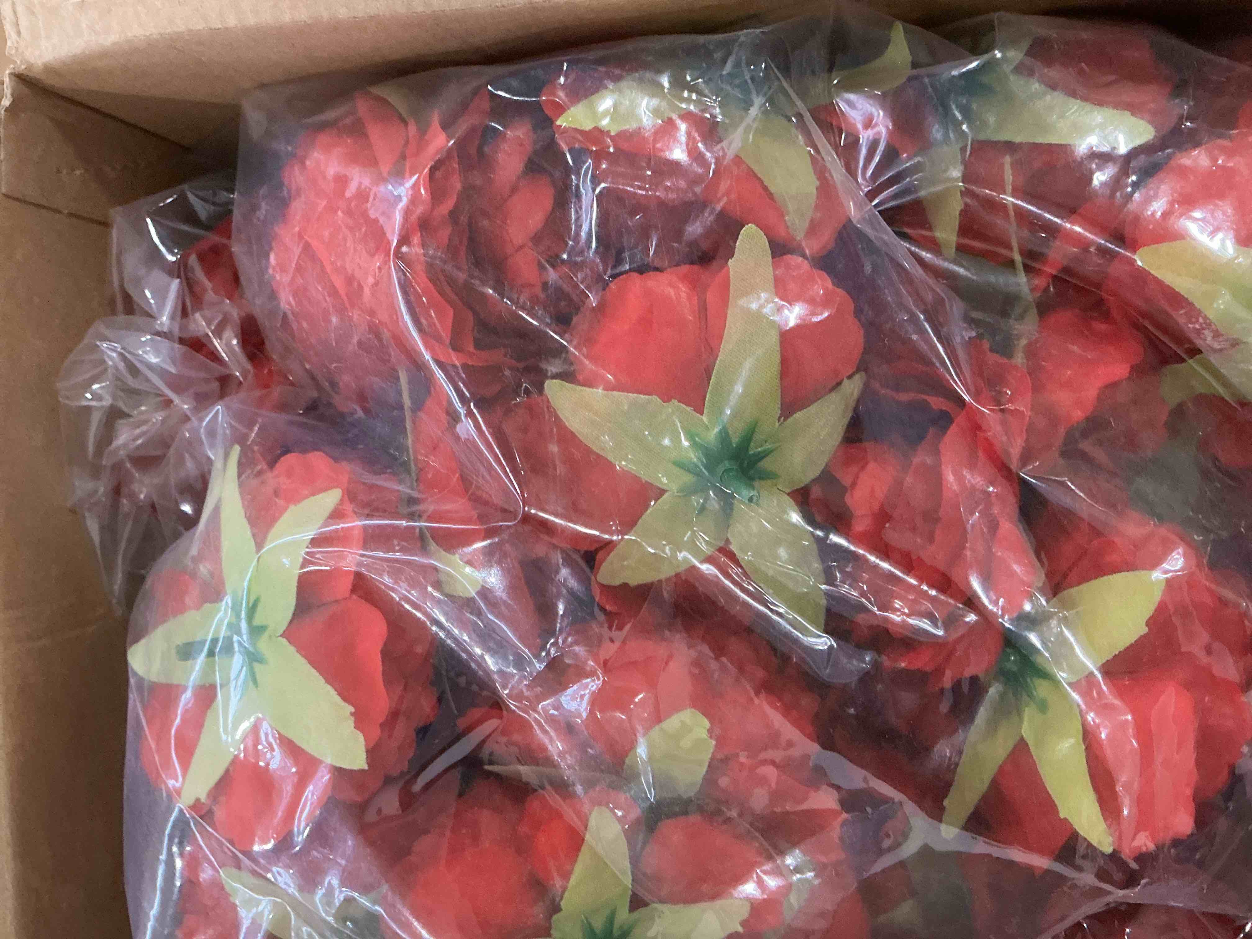 Condition photo showing New/Like New for 200 Pcs Flowers Long Stem Artificial Rose Bulk, 3.2 Inches Silk Rose Head Flowers Faux for Wedding Bridal Bouquet Independence Day Home Floral DIY Centerpieces Party Decoration(Red)