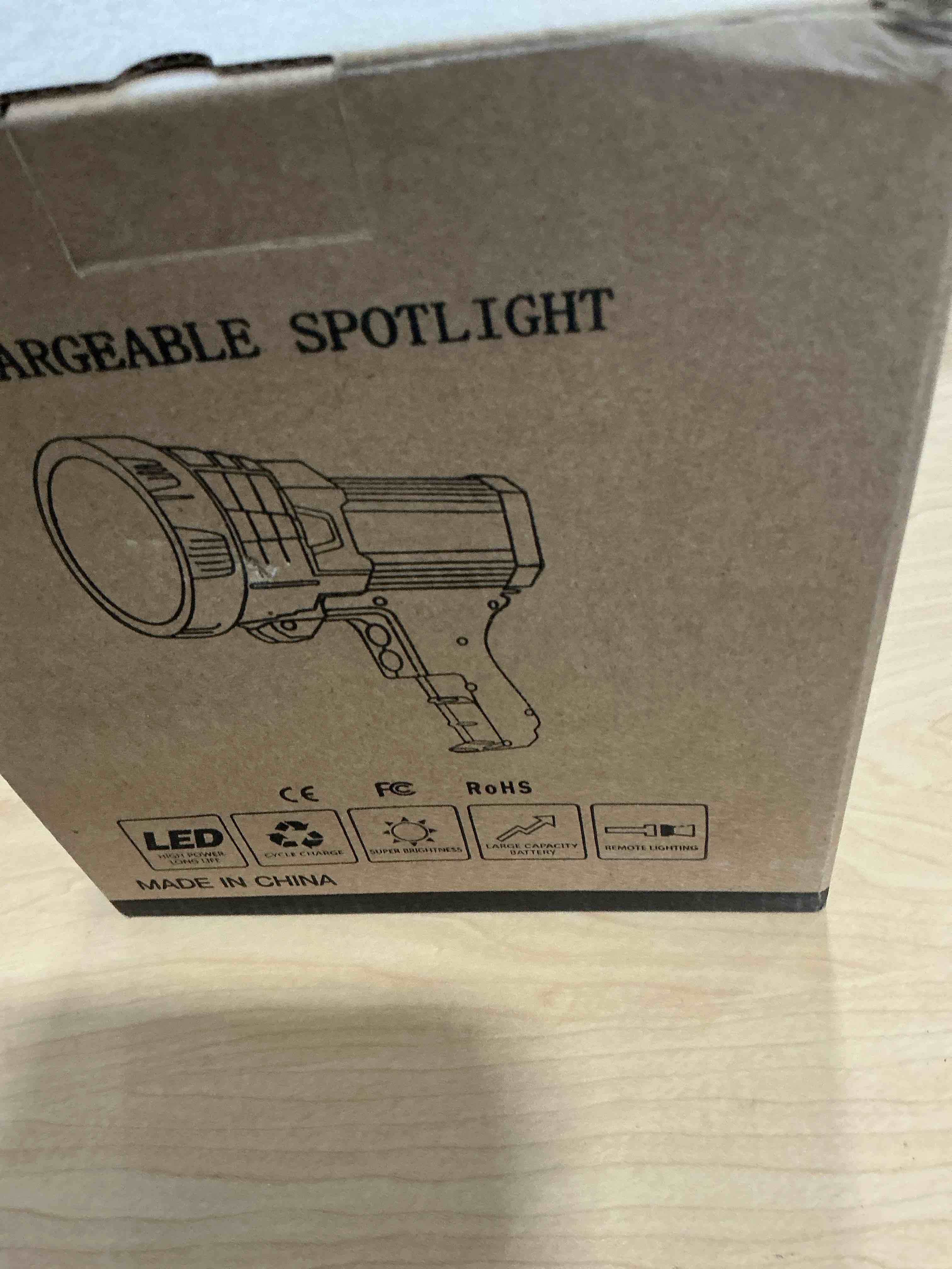 Condition photo showing New/Like New for YIERBLUE Rechargeable Spotlight, Super Bright 100,000 High Lumen LED Handheld Spotlight Long Lasting Large Flashlight Searchlight and Flood Camping Flashlight with Foldable Tripod Black