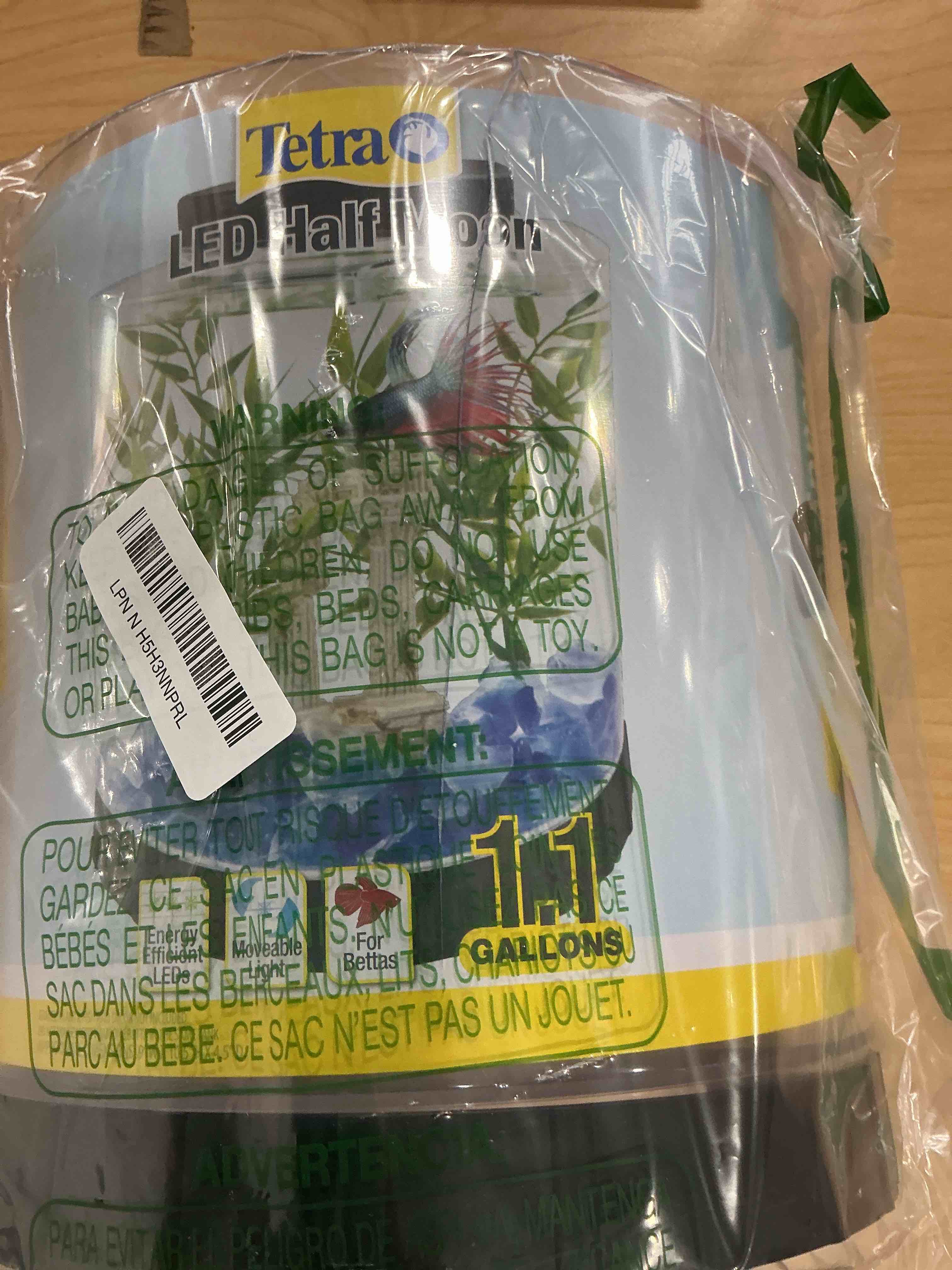 Condition photo showing New/Like New for Tetra 1 Gallon Half Moon Small Fish Tank w/ Movable LED Light, For Betta & Gold Fish, Aquarium 9"W,10.5"H,4.5"D