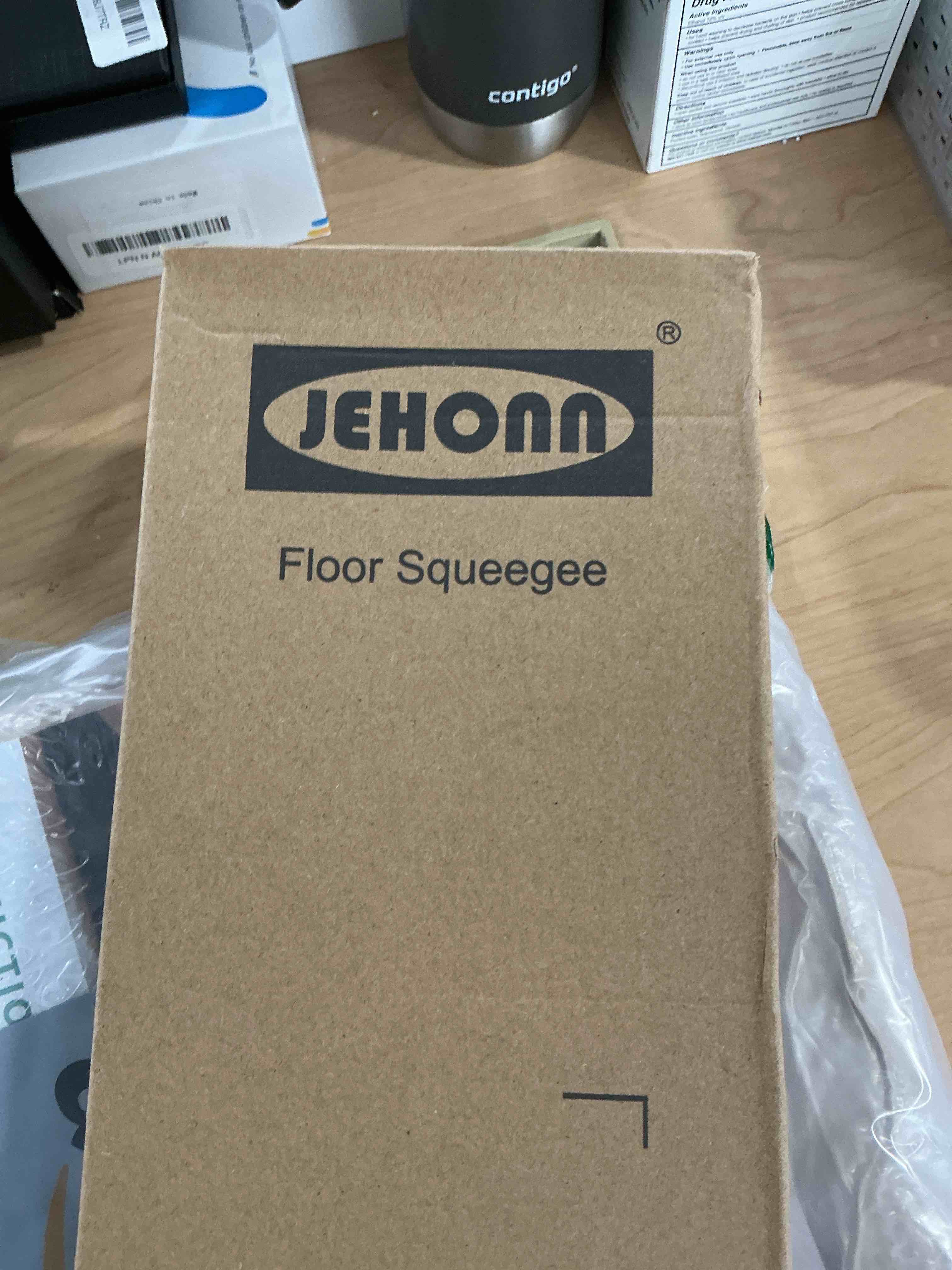 Condition photo showing Good Condition for JEHONN Floor Squeegee Heavy Duty with 58.3 inches Long Handle, Rubber Scraper Broom for Cleaning Foam Water on Garage Concrete Bathroom Tile Marble Shower Glass Shop Deck Window Indoor Outdoor Orange
