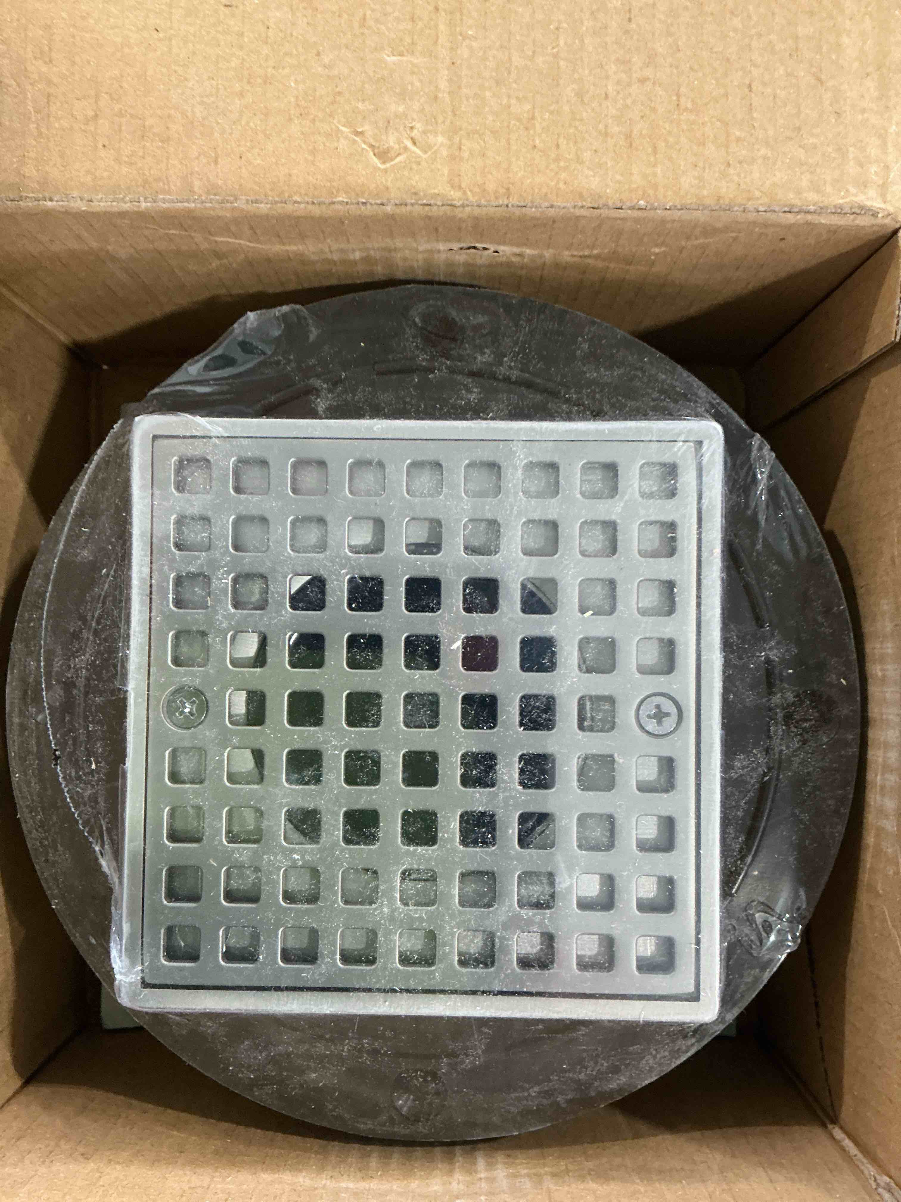 Condition photo showing Good Condition for 4-1/4 Square Shower Drain for Low Profile Shower Pan Nickel Brushed with Various Finish Style (Pattern2)