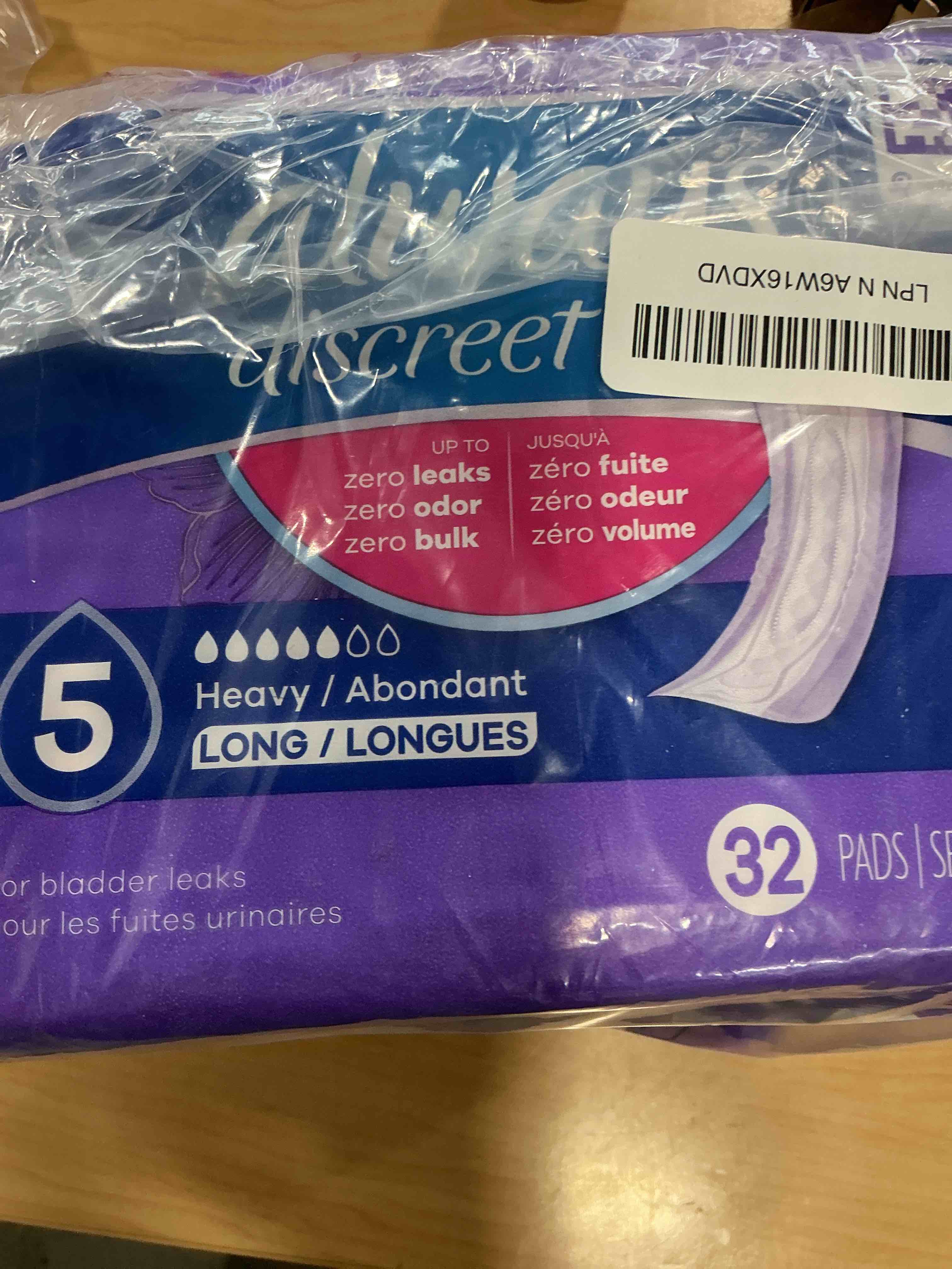 Condition photo showing New/Like New for Always Discreet Adult Incontinence Pads for Women, Heavy Absorbency, Long Length, Postpartum Pads, 64 Count (2 Packs of 32) Long 64