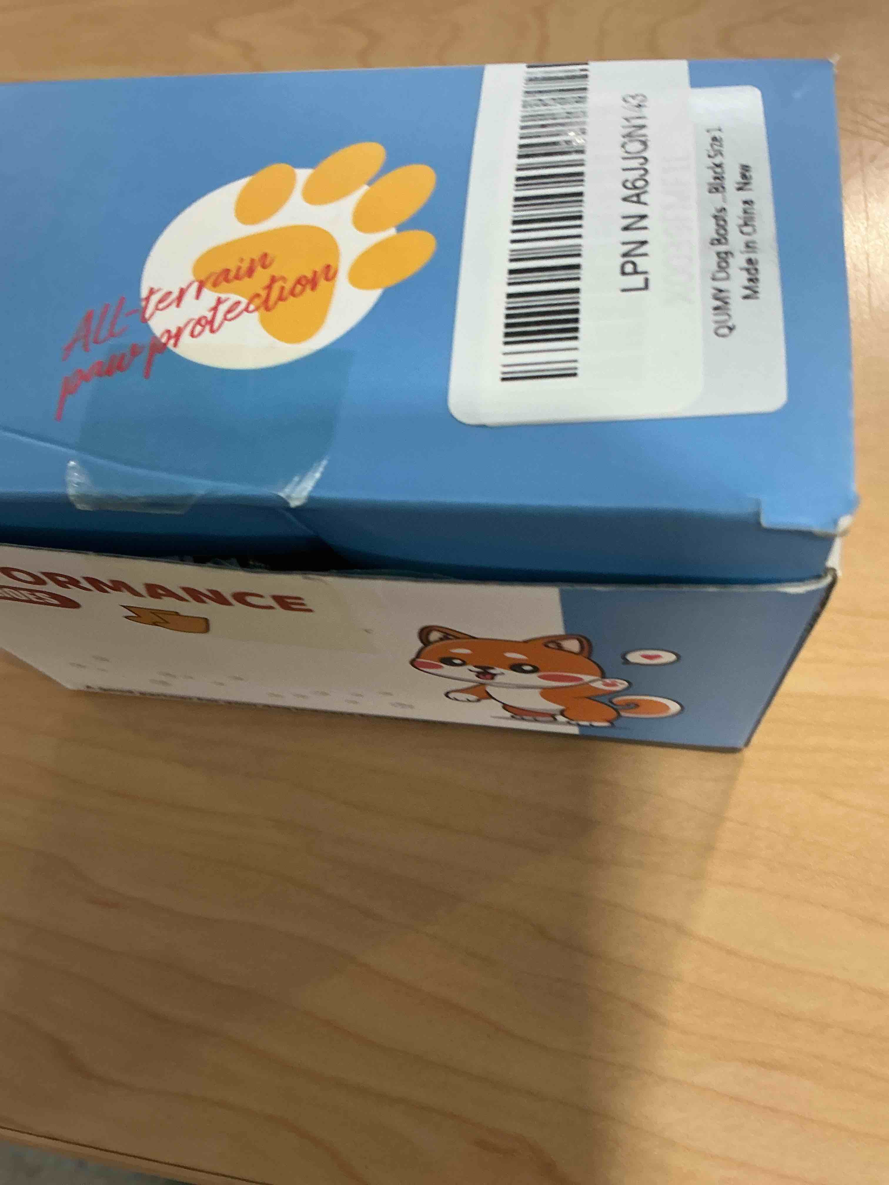 Condition photo showing New/Like New for QUMY Dog Shoes for Large Dogs, Medium Dog Boots & Paw Protectors for Winter Snowy Day, Summer Hot Pavement, Water-Resistant in Rainy Weather, Outdoor Walking, Indoor Hardfloors Skid-Resistant Sole Black Size 1: 1.8''x2.3''(W*L) (Pack of 4)