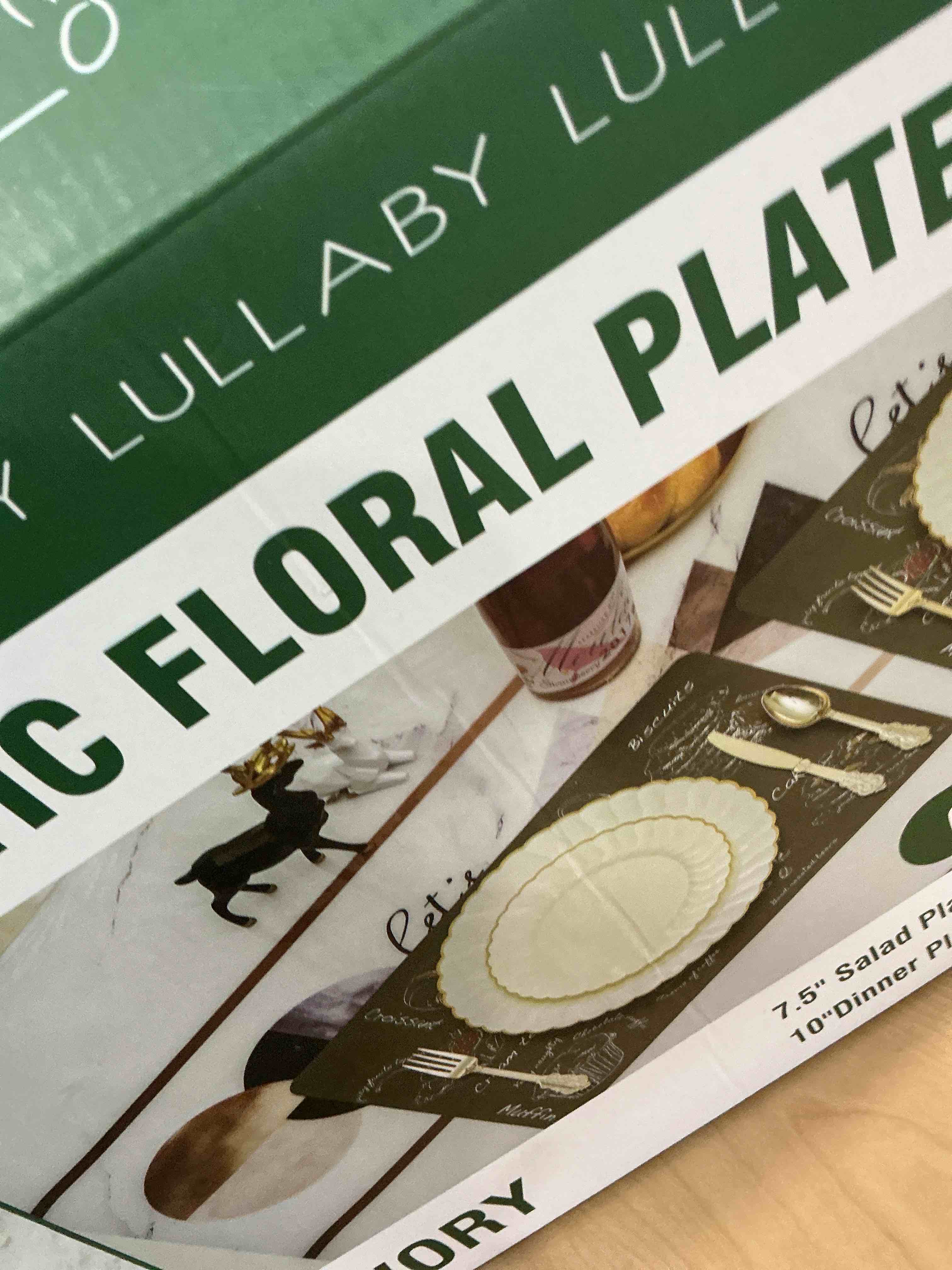 Condition photo showing Good Condition for Lullaby 60PCS Ivory Scalloped Plastic Plates with Gold Rim, Disposable Elegant Plates Include 30pcs Dinner Plate 10.25", 30pcs Plastic Dessert Plate 7.5", Perfect for Wedding and Party Ivory-60 Pack