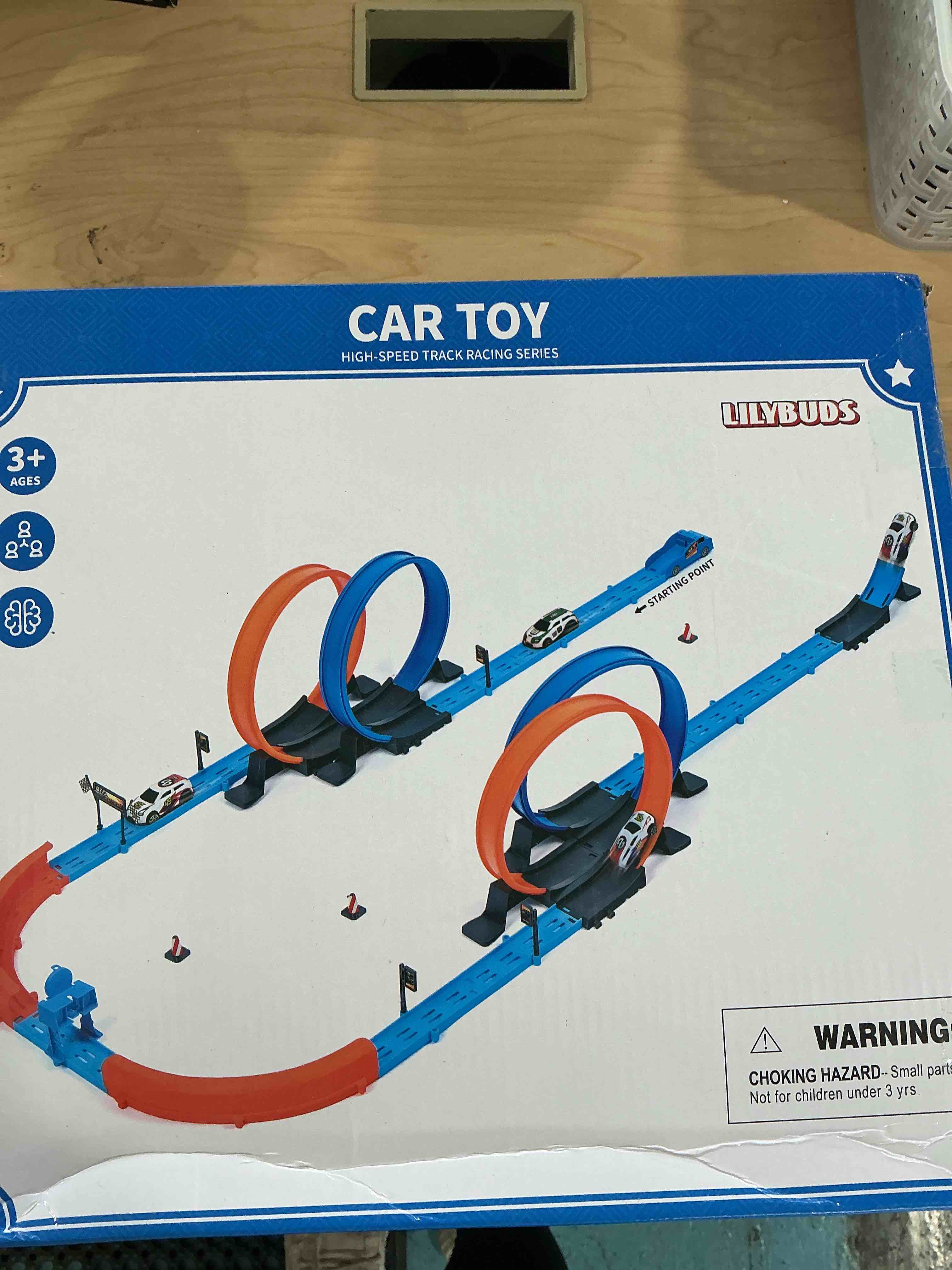 Condition photo showing Good Condition for LILYBUDS Toy Car Track Gift Set for Boys Kids Age 3-5 4-7 8-12, Long Race Tracks with 4 Action Loops and 4 High-Speed Slot Die-Cast Race Cars, 35+ Pieces Race Tracks to Create Multiple Configurations 3322