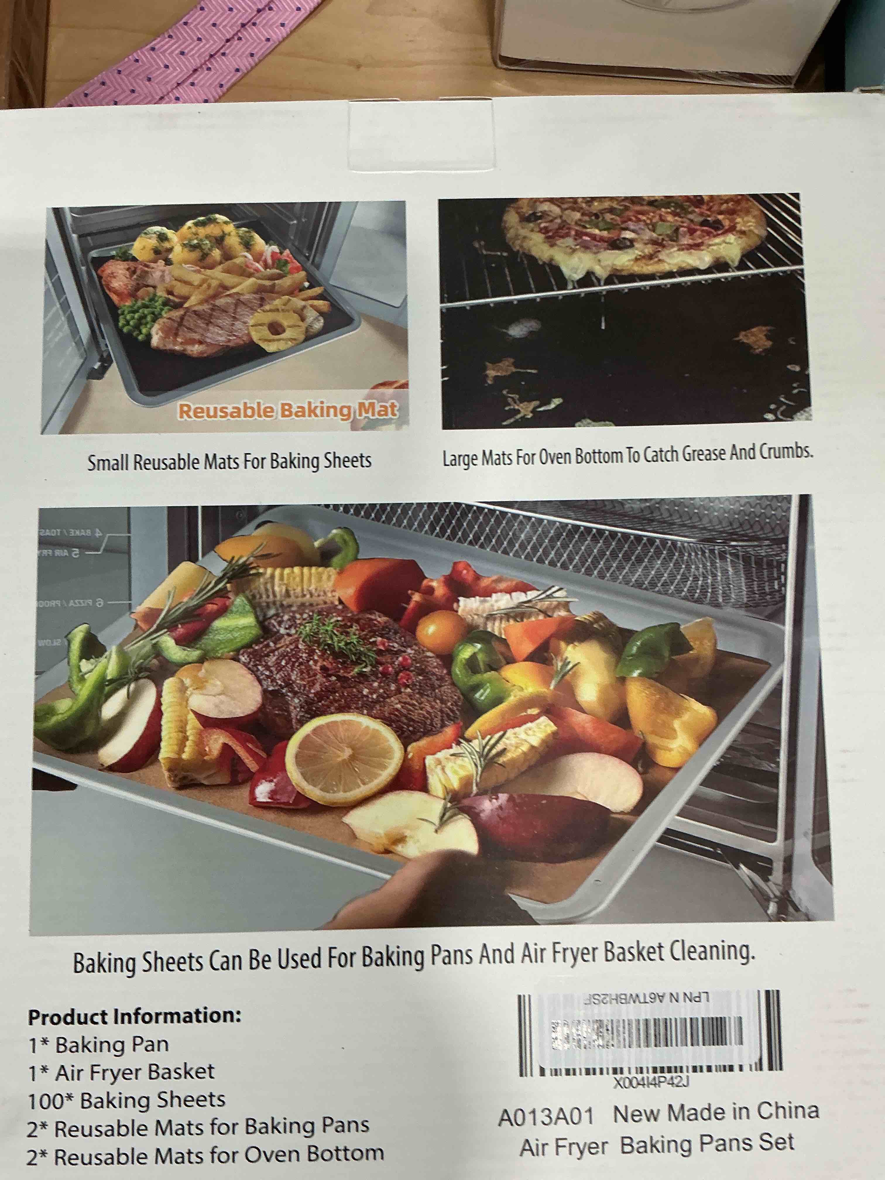 Condition photo showing New/Like New for Air Fryer Accessories for Emeril Lagasse 26 Qt Extra Large & Everyday 360, Emeril Lagasse Air Fryer Basket and Pans for Oven with 100Pcs Disposable Parchment Paper, 4Pcs Reusable Teflon Mat