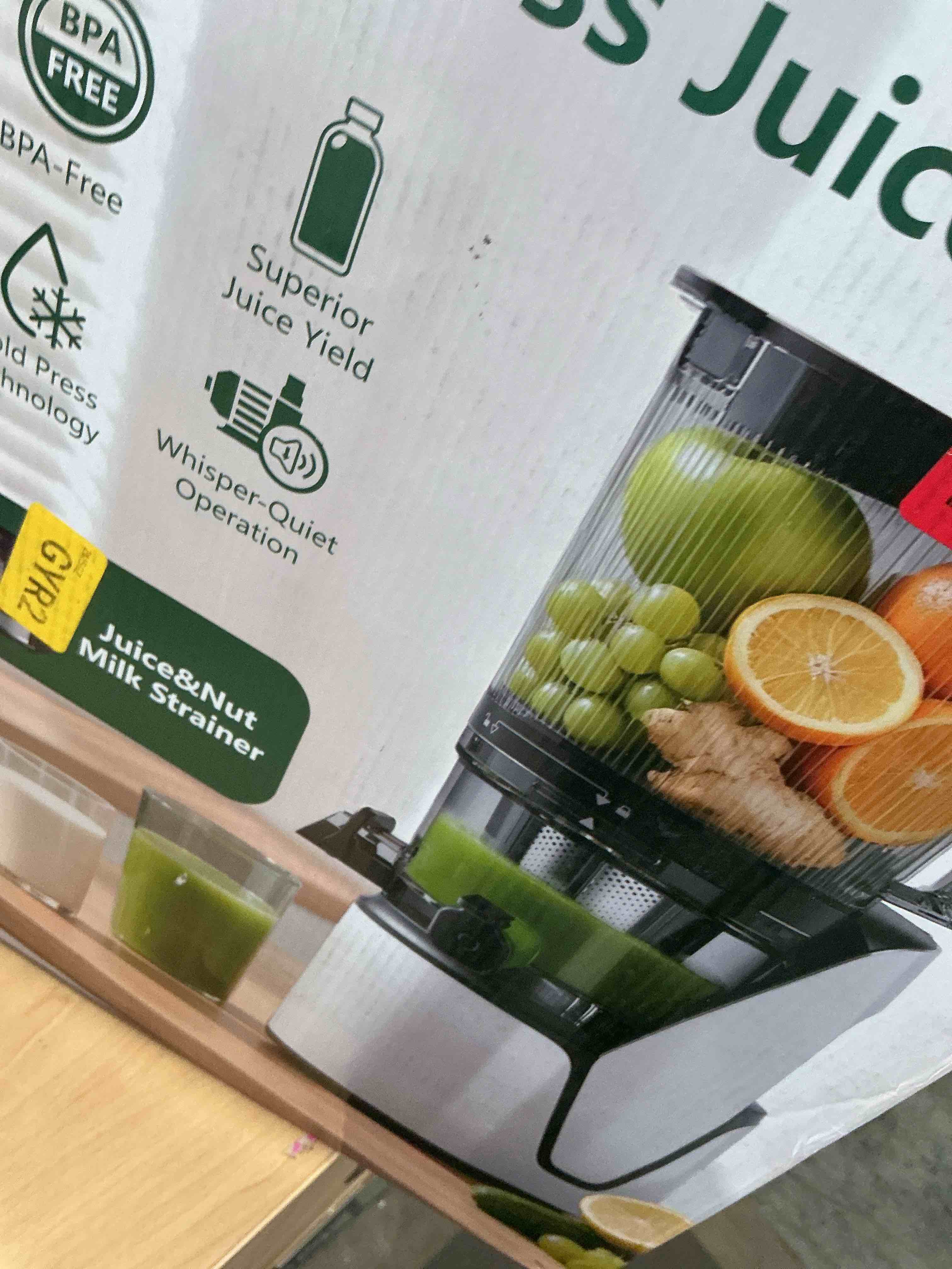 Condition photo showing New/Like New for EanOruus Juicer Machines, 3-in-1 Cold Press Juicer with 6.5" Extra Large Chute, 100oz Large Capacity, AC Motor, Makes Juice, Nut Milk & Sorbet, Bright White