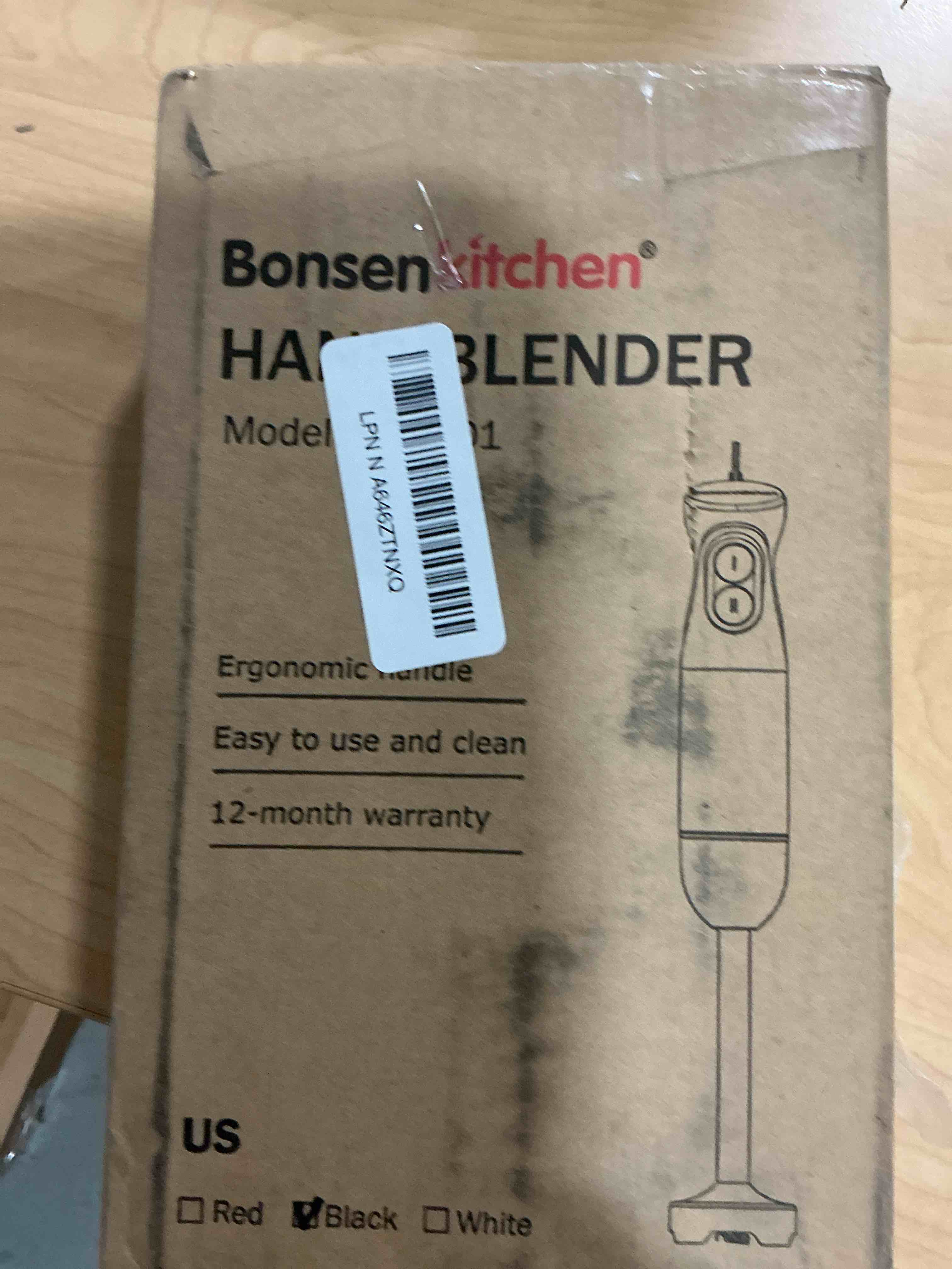 Condition photo showing Good Condition for Bonsenkitchen Hand Blender, Immersion Blender with 2 Mixing Speed, Electric Handheld Mixer Portable Stick Mixer with Stainless Steel Blades for Soup, Smoothie, Puree, Baby Food 1-basic-Black