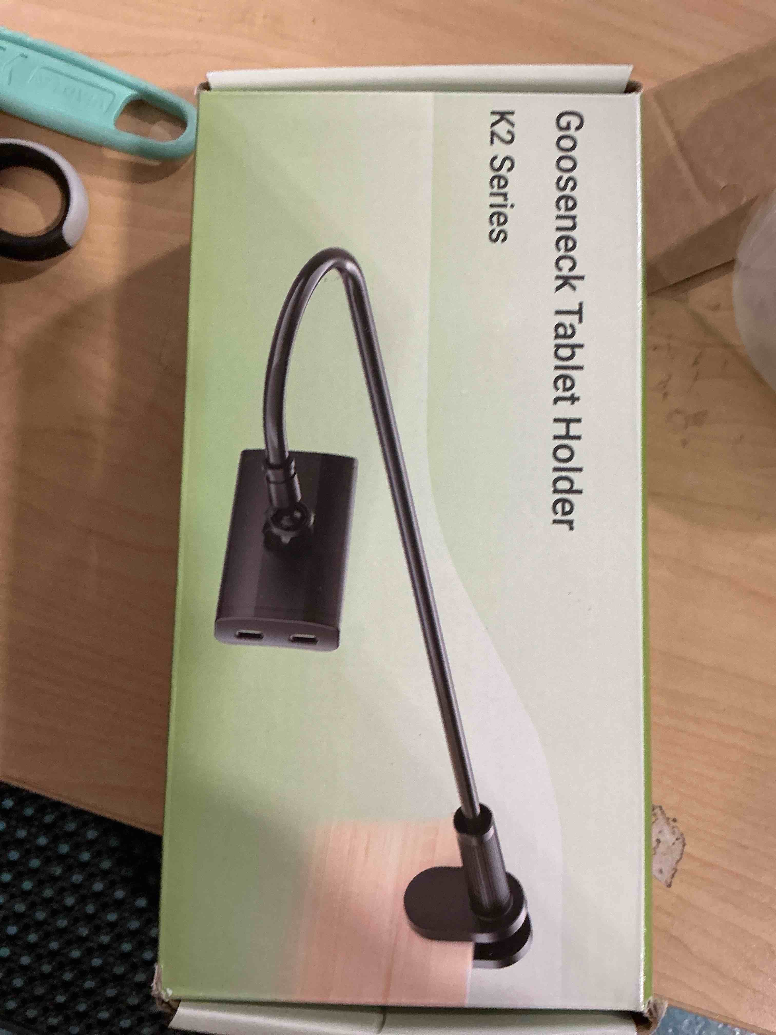 Condition photo showing New/Like New for Gooseneck Tablet Holder for Kindle Reading in Bed with Page Turner Remote, Hands Free Desk Bedside Lazy Arm Stand for Kindle Accessories, Gifts for Readers Glossy Black