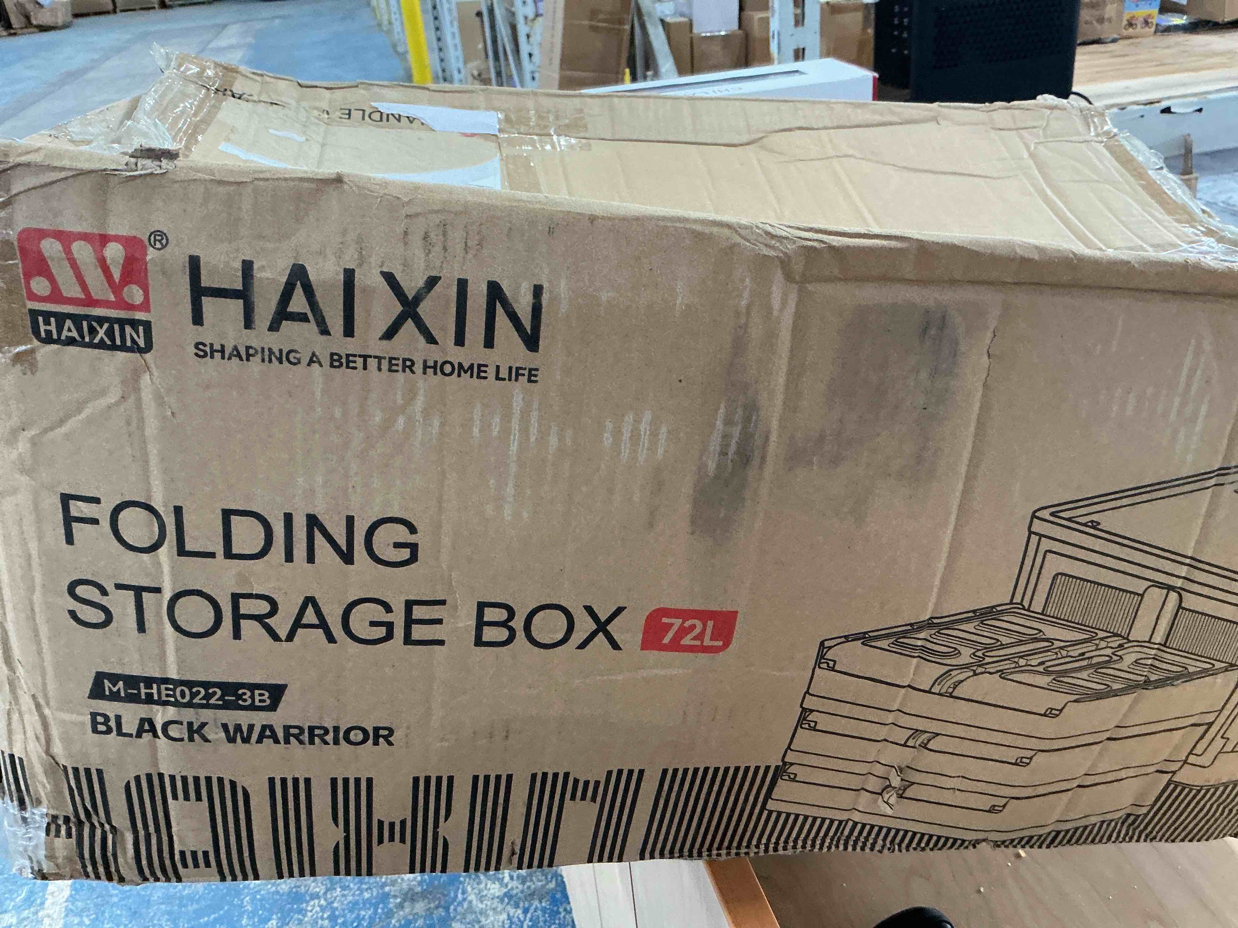 Condition photo showing Good Condition for HAIXIN Storage Bins with 4 Lids - 8.4 Gal Closet Cabinet 4 Pack Plastic Stackable Organizers with Front Opening Door Black Foldable Storage Box for Home Garage Office Craft 8.4 Gal - 4 Pack