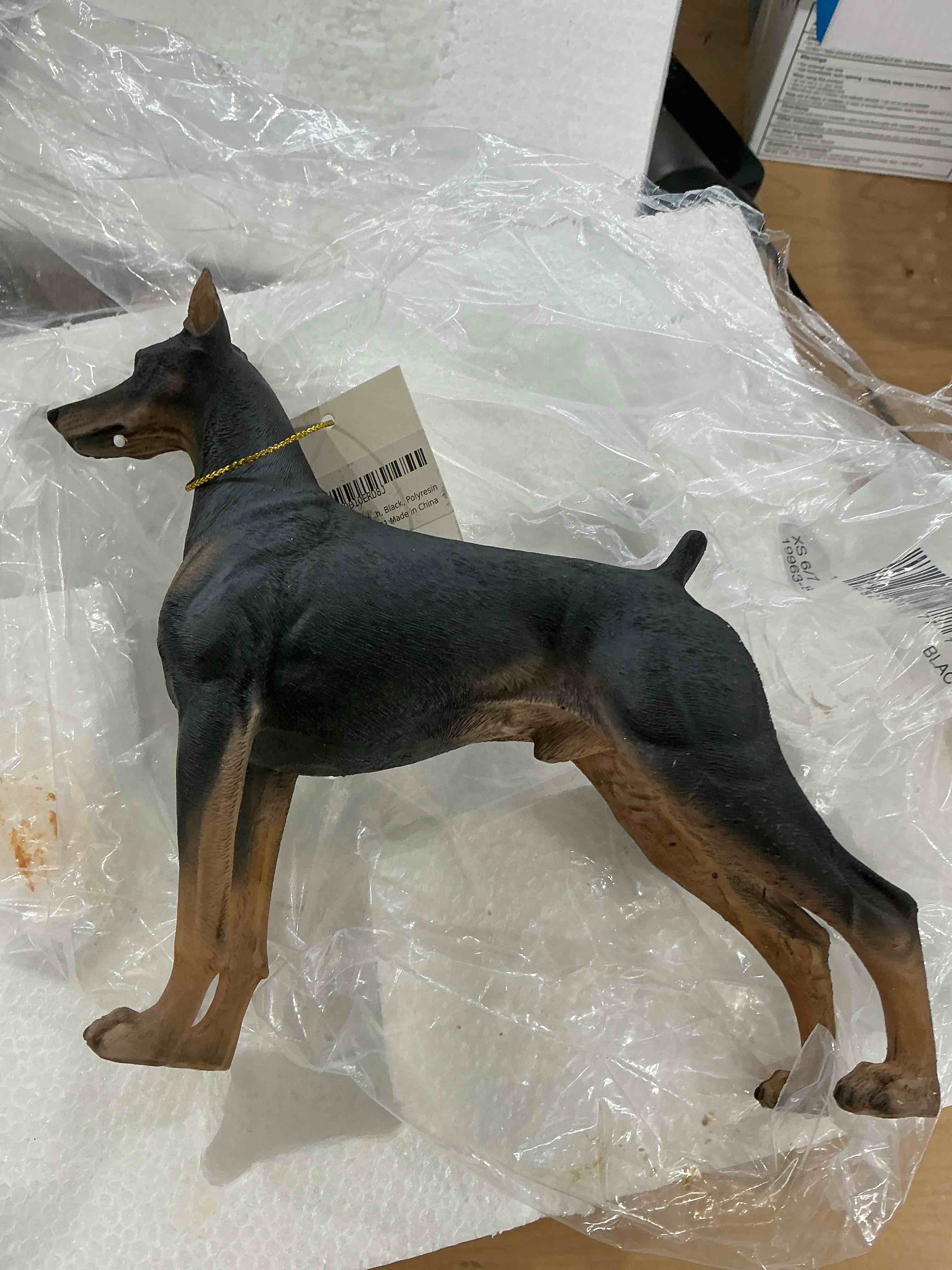 Condition photo showing New/Like New for Comfy Hour Doggyland Collection, Miniature Dog Collectibles 7” Standing Dobermann Figurine, Realistic Lifelike Animal Statue Home Decoration, Black, Polyresin