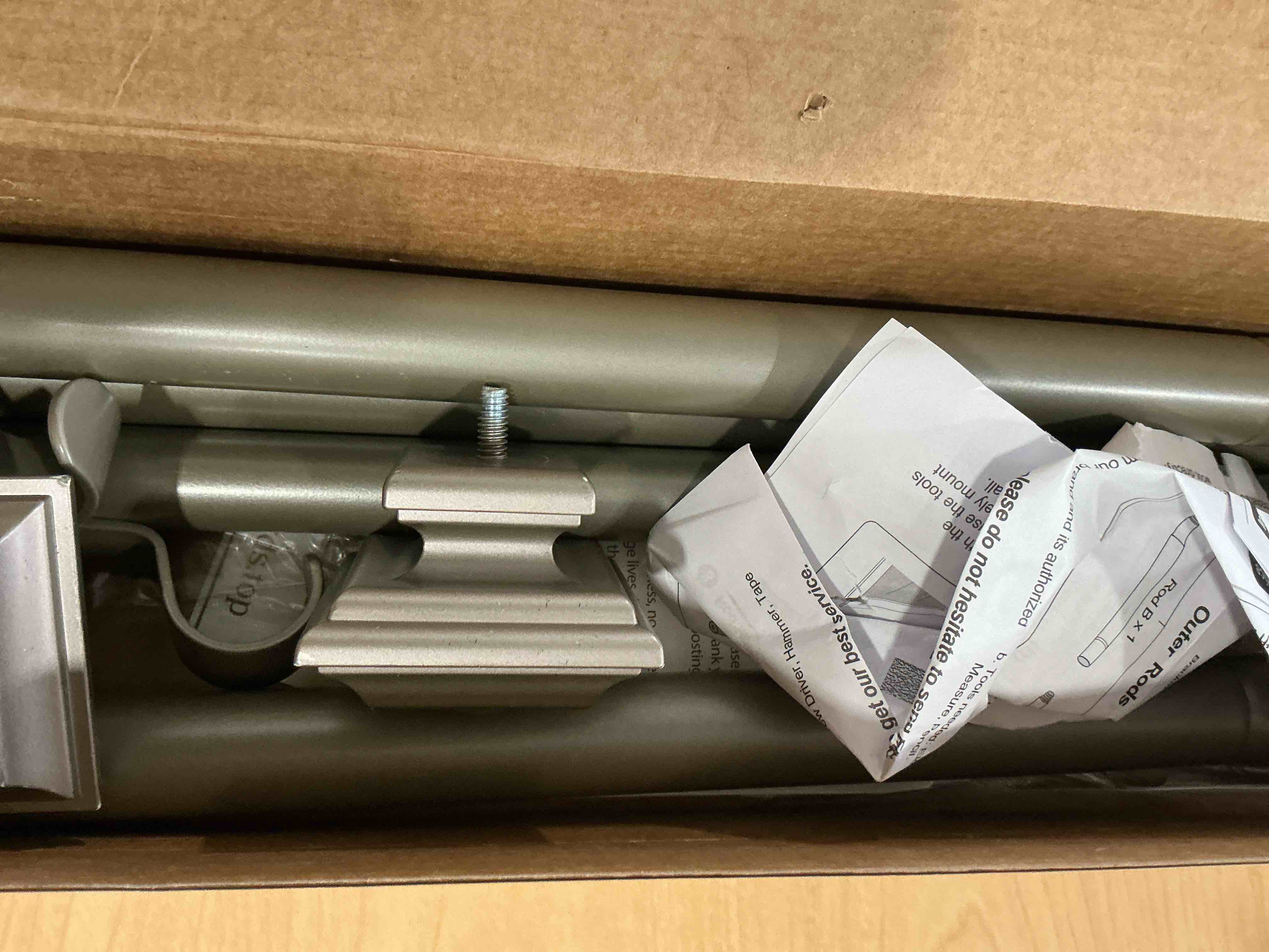 Condition photo showing Good Condition for KAMANINA Curtain Rod 32 to 58 Inches (2.6-4.8ft), 1 Inch Adjustable Curtain Rods for Windows, Antique Silver Single Drapery Rods with Square Finials Antique Silver 32-58"