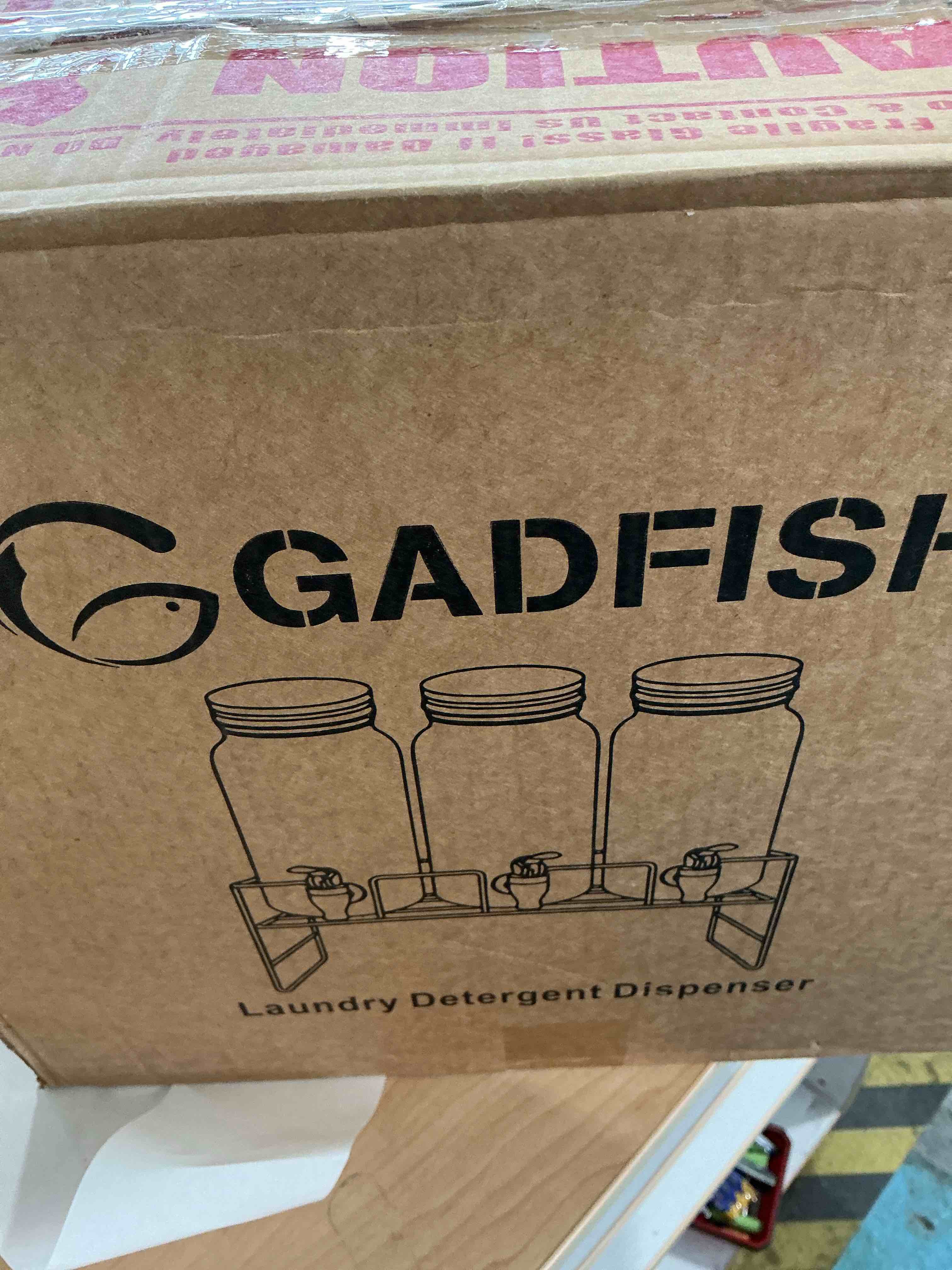 Condition photo showing Good Condition for Liquid Laundry Detergent Dispenser, Three 2.2L Laundry Detergent Dispenser Glass Jar for Liquid Detergent, Fabric Softener- Laundry Soap Dispenser for Laundry Room Organization