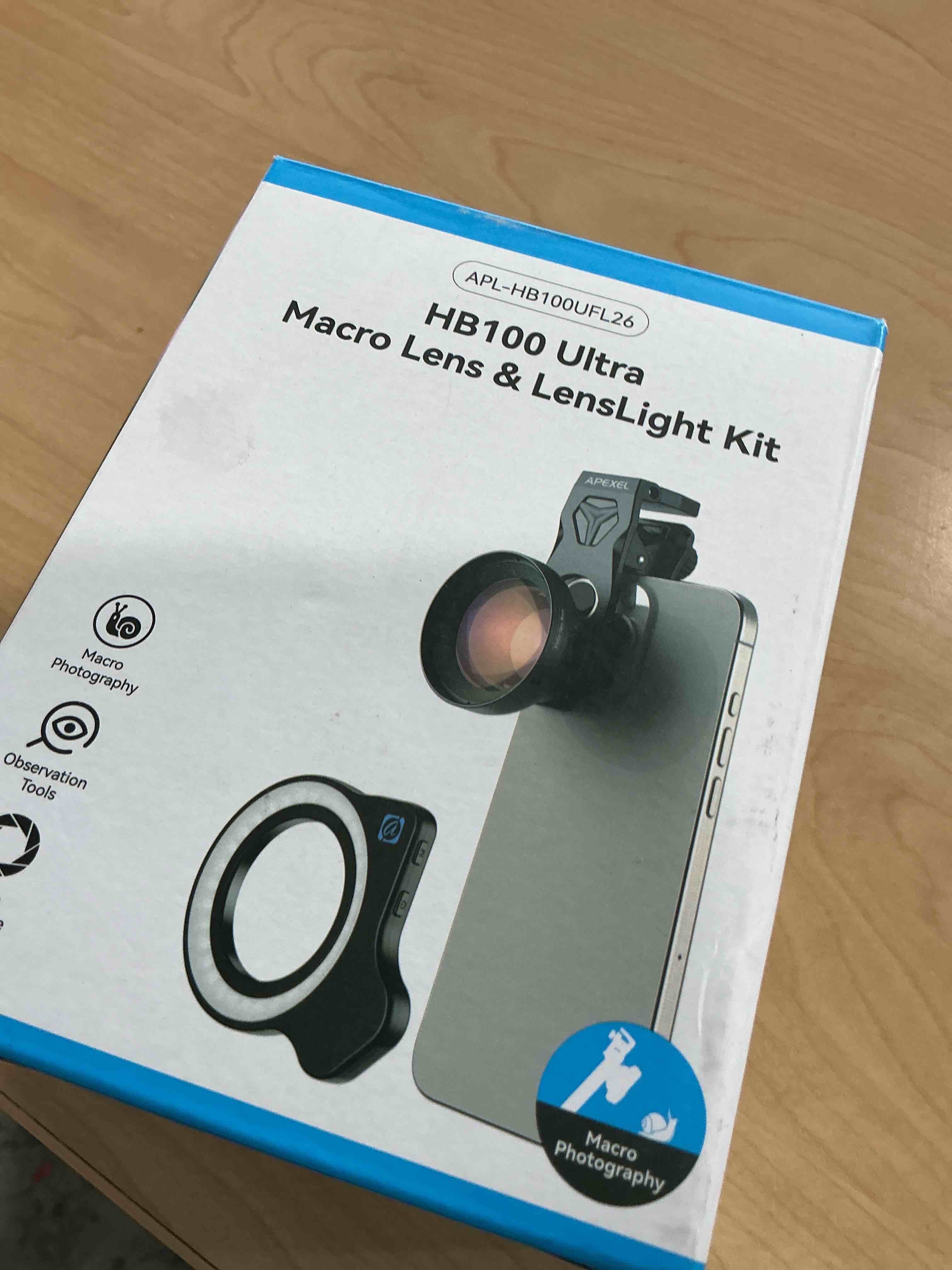 Condition photo showing New/Like New for Upgraded Professional Macro Lens for Smartphone with Ring Light, HB100U Macro Photography Lens, Aluminum Phone Camera Lens Kit with Universal Clip. Phone Lens Attachment Fit for iPhone/Android Phone Upgraded Macro Lens with Fill Light