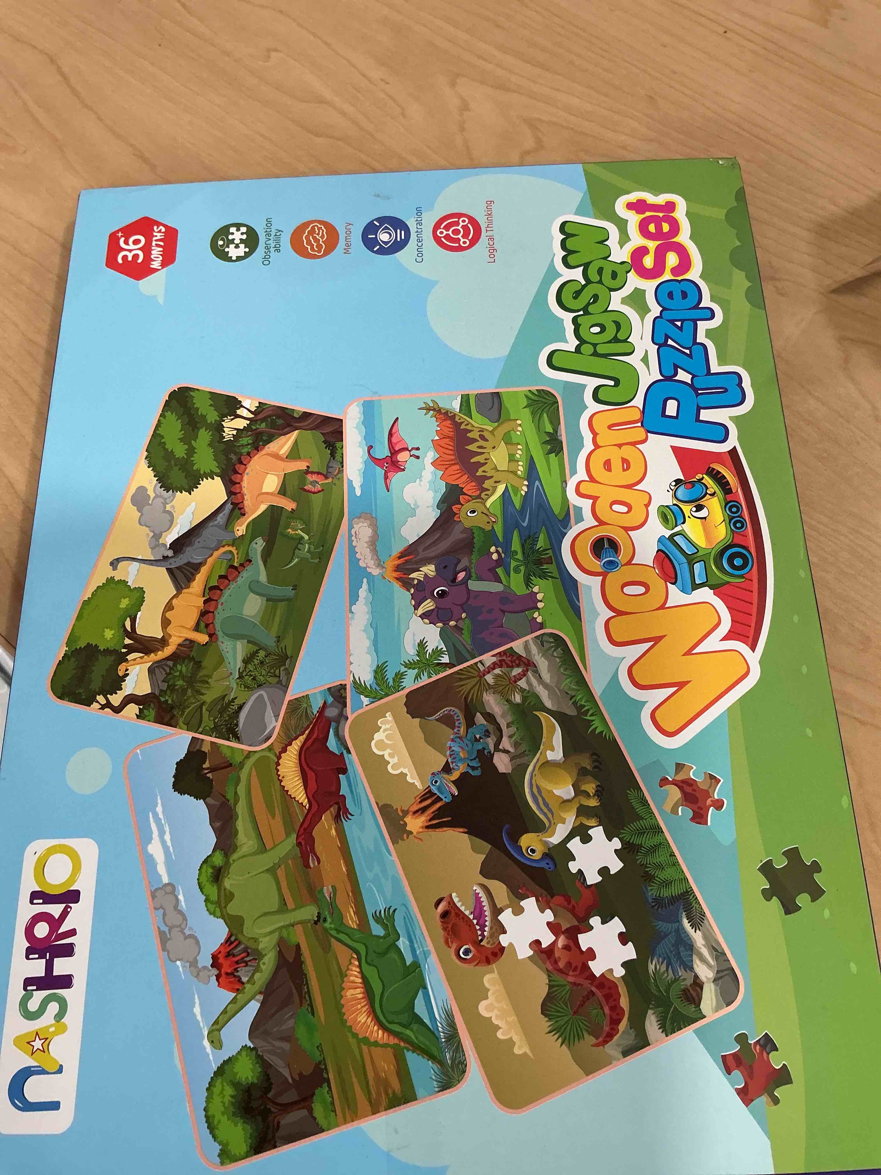 Condition photo showing New/Like New for Wooden Puzzles Dinosaur Toys for Kids Ages 3-5, Set of 4 Packs with 20-Piece Wood Jigsaw Puzzles, Preschool Educational Brain Teaser Boards for Boys and Girls 3 4 5 6 Years Old