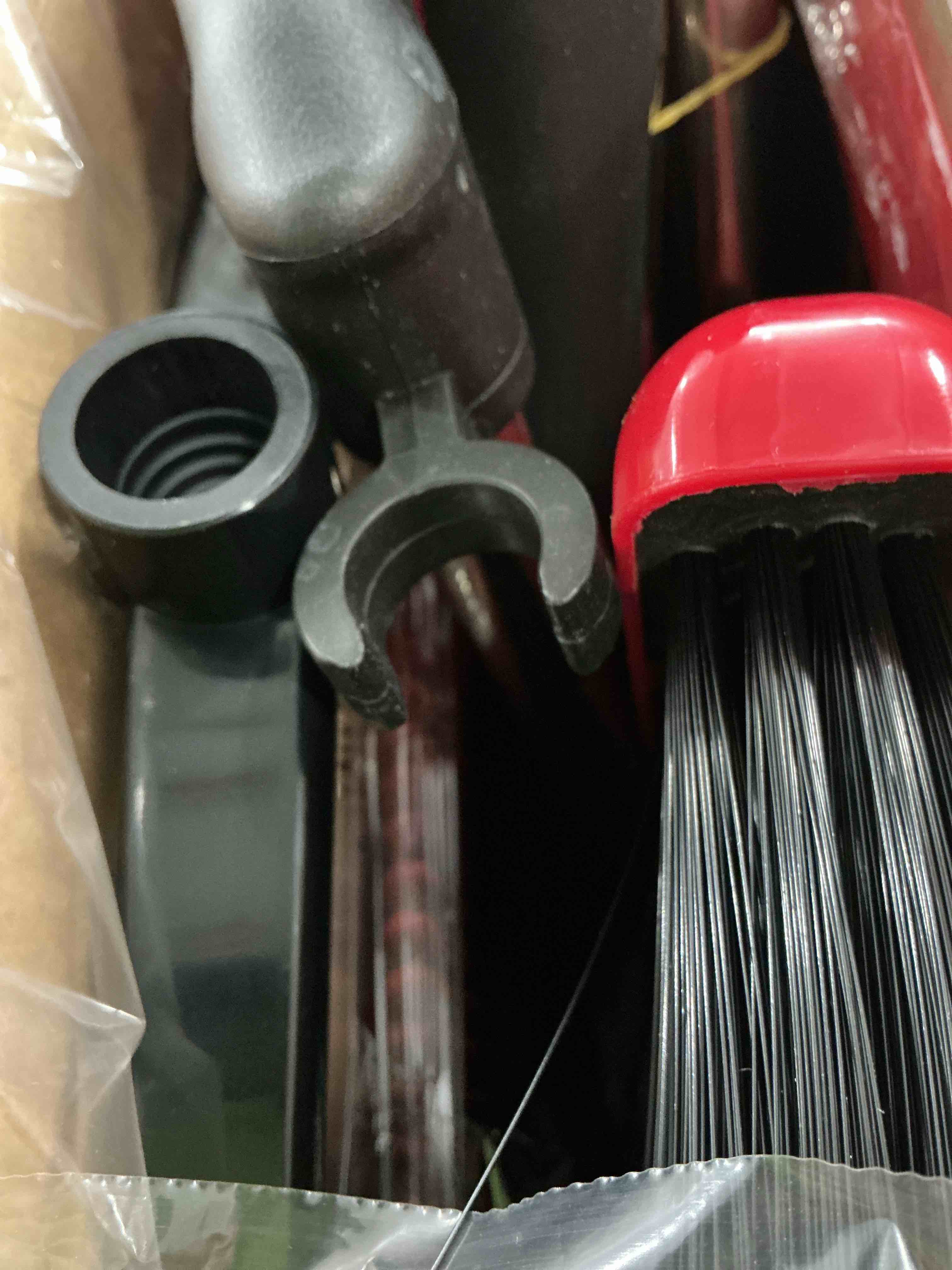 Condition photo showing New/Like New for Broom with Dustpan Combo Set 54" Long Handle Adjustable Length Stainless Steel Broomstick Standing Dust Pan and Broom Set for Office Home Kitchen Lobby Floor Cleaning (Red and Black) Black and Red