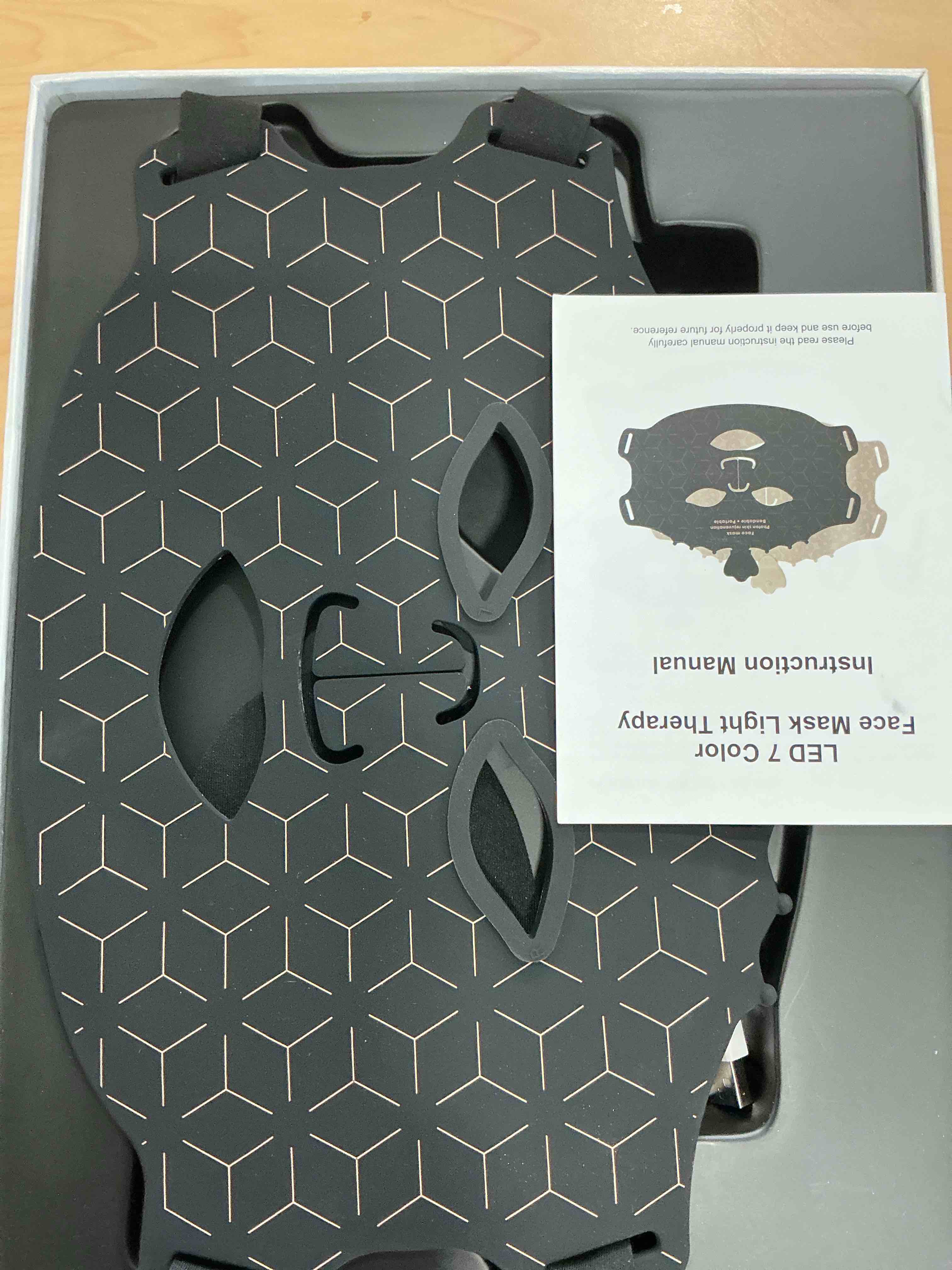 Condition photo showing New/Like New for 7 Color Red Light Therapy Mask, Wireless LED Face Mask Light Therapy with Eye Protection Cushion, Lightweight Soft Silicone Red Light Therapy for Face for Wrinkle Reduction Anti Aging, Black Charcoal Black