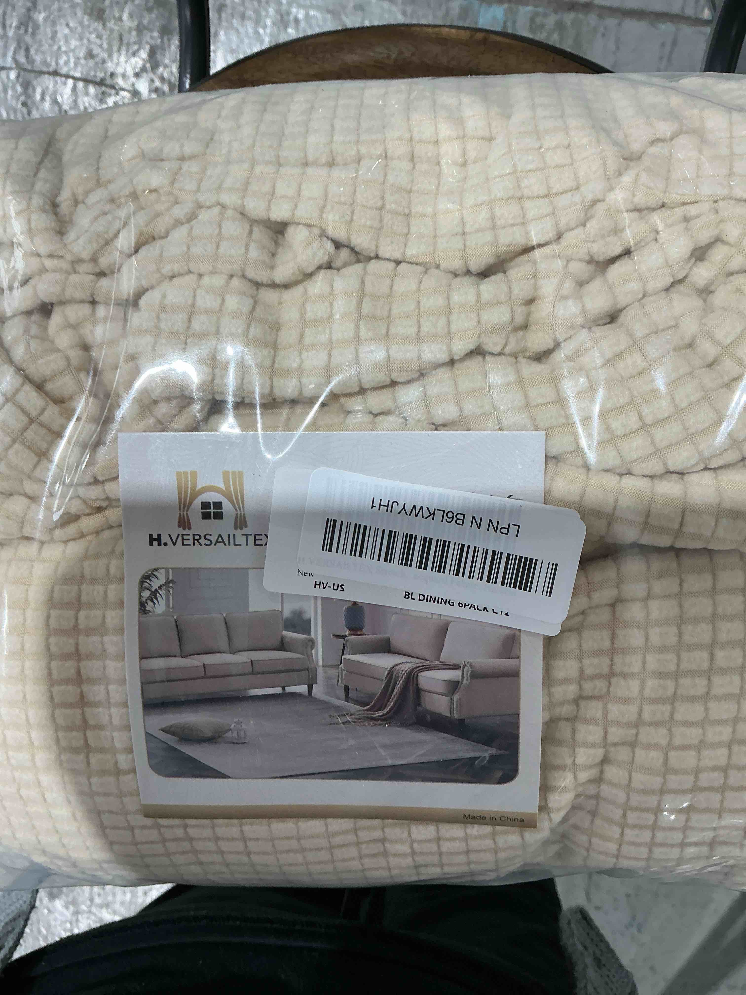 Condition photo showing New/Like New for H.VERSAILTEX Stretch Dining Chair Covers Set of 6 Chair Covers for Dining Room Parsons Chair Slipcover Chair Protectors Covers Dining, Feature Textured Checked Jacquard Fabric, Natural 6 Pack Natural