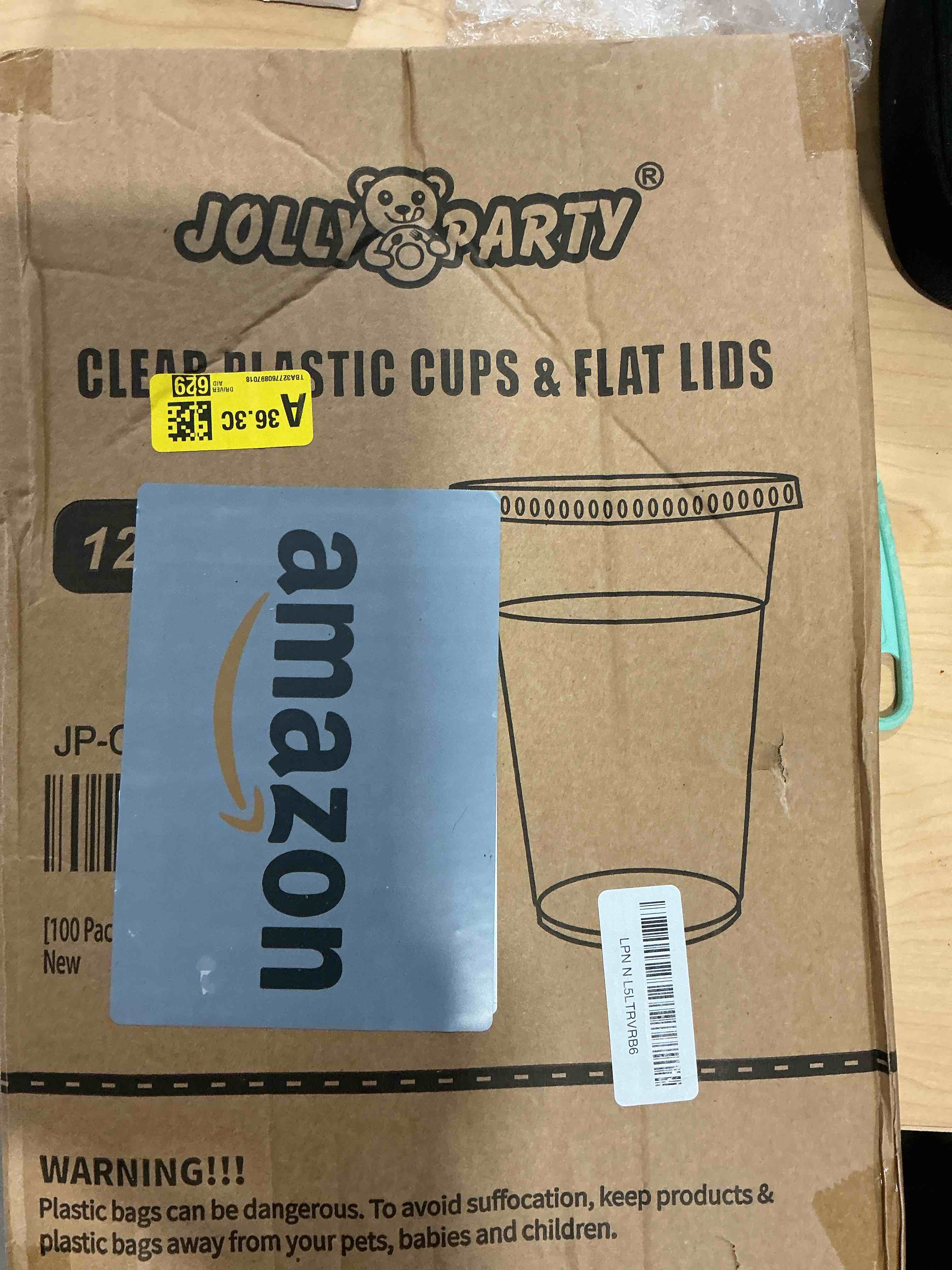 Condition photo showing Good Condition for [100 Pack] 12 oz Clear Plastic Cups with Flat Slotted Lids, Disposable Drinking Party Cups for Iced Cold Drinks Coffee Tea Smoothie Bubble Boba Flat Lids-12oz