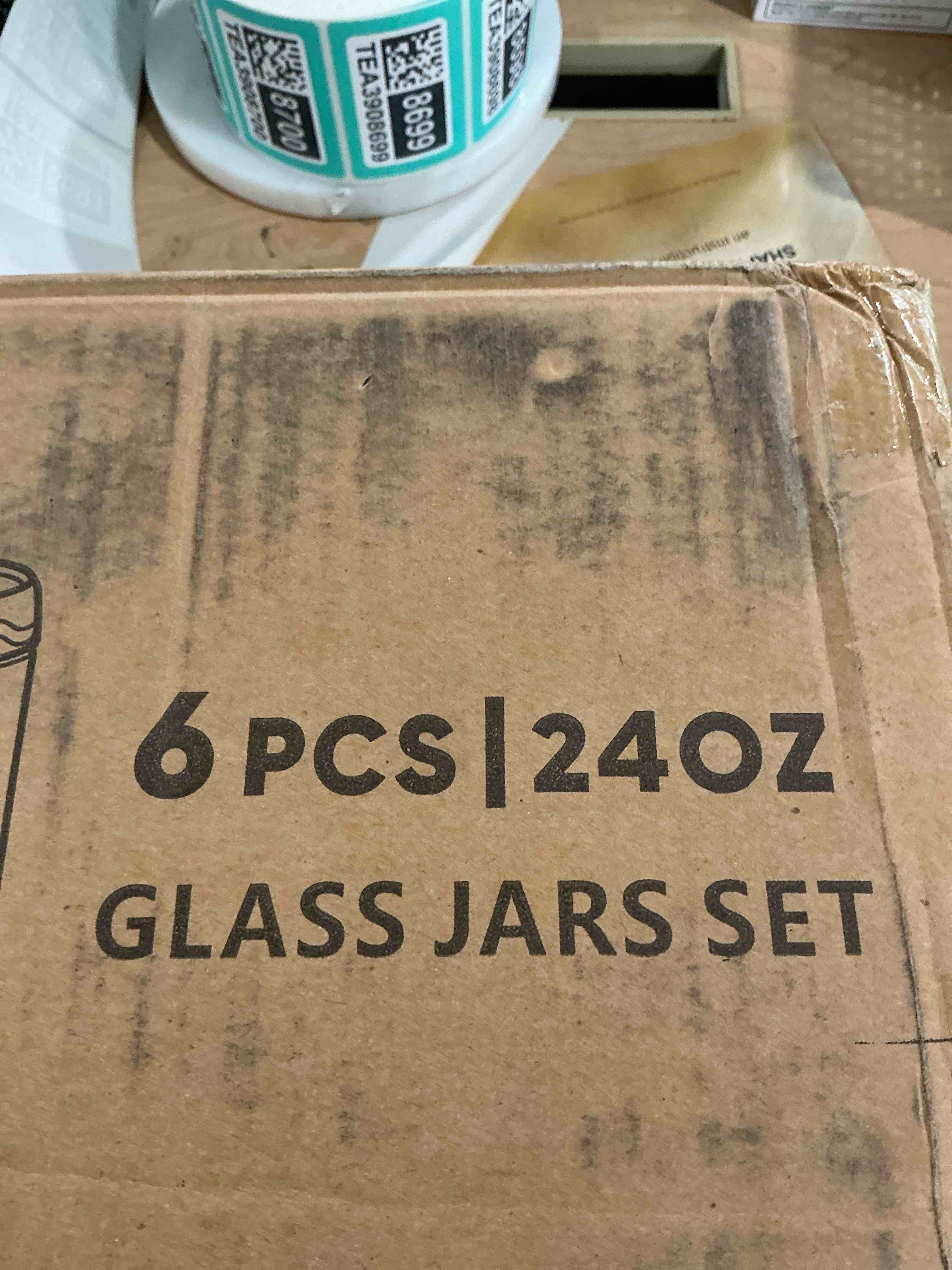 Condition photo showing Good Condition for DRKIO 24 Oz Overnight Oats Containers with Lids - 6 Pack Glass Storage Jars with Airtight Lids Wide Mouth Mason Food Jars Great for Meal Prep Salad Chia Pudding Snacks Yogurt Sugar Spice Cereal 24 Oz - 6 Colors