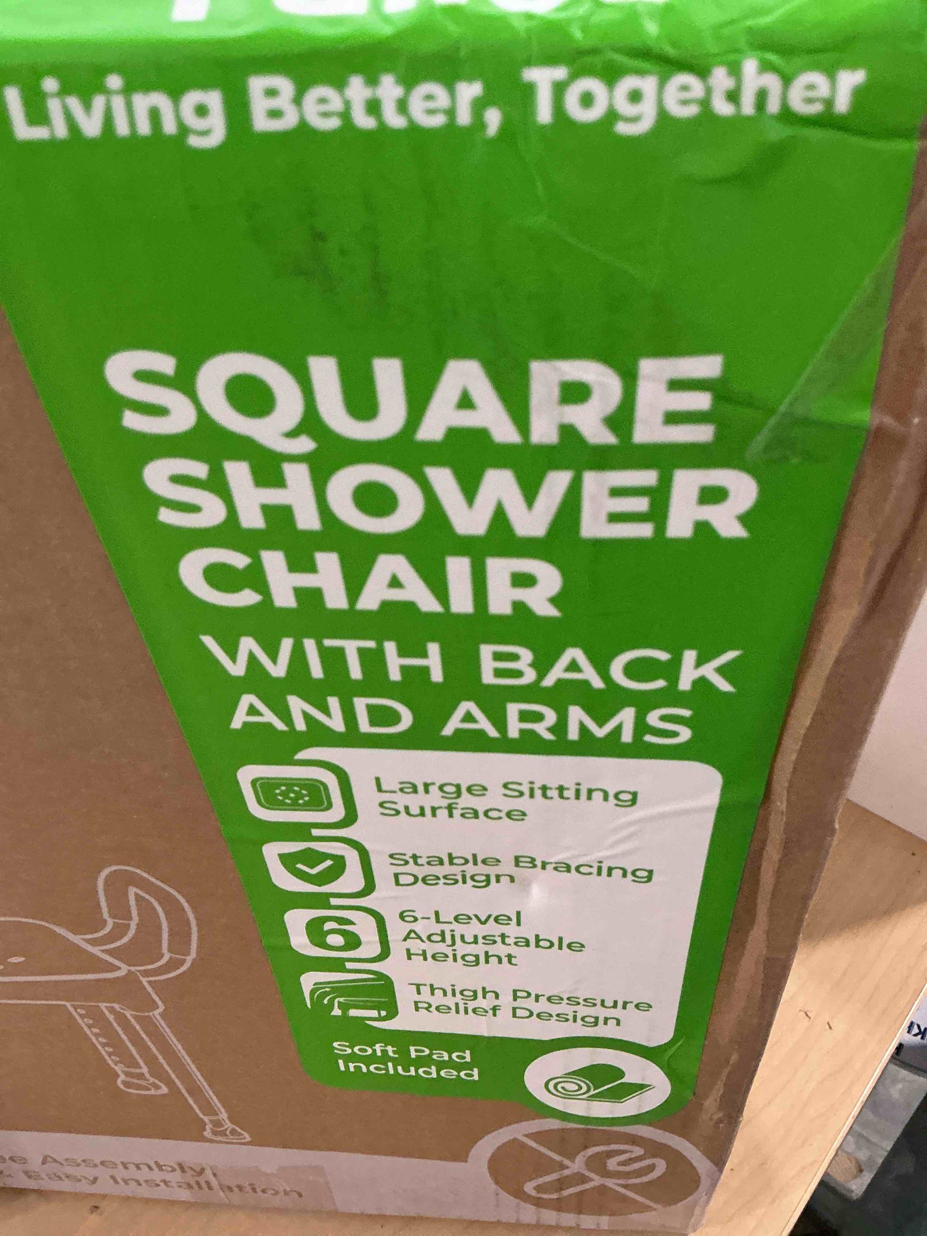 Condition photo showing New/Like New for Widened Shower Chair for Inside Shower with Padded Back & Arms,400 lbs Heavy Duty & Adjustable Shower Chair for Elderly and Disabled, Non-Slip Shower Seat, Bath Chair for Tub PP Seat with EVA Pad