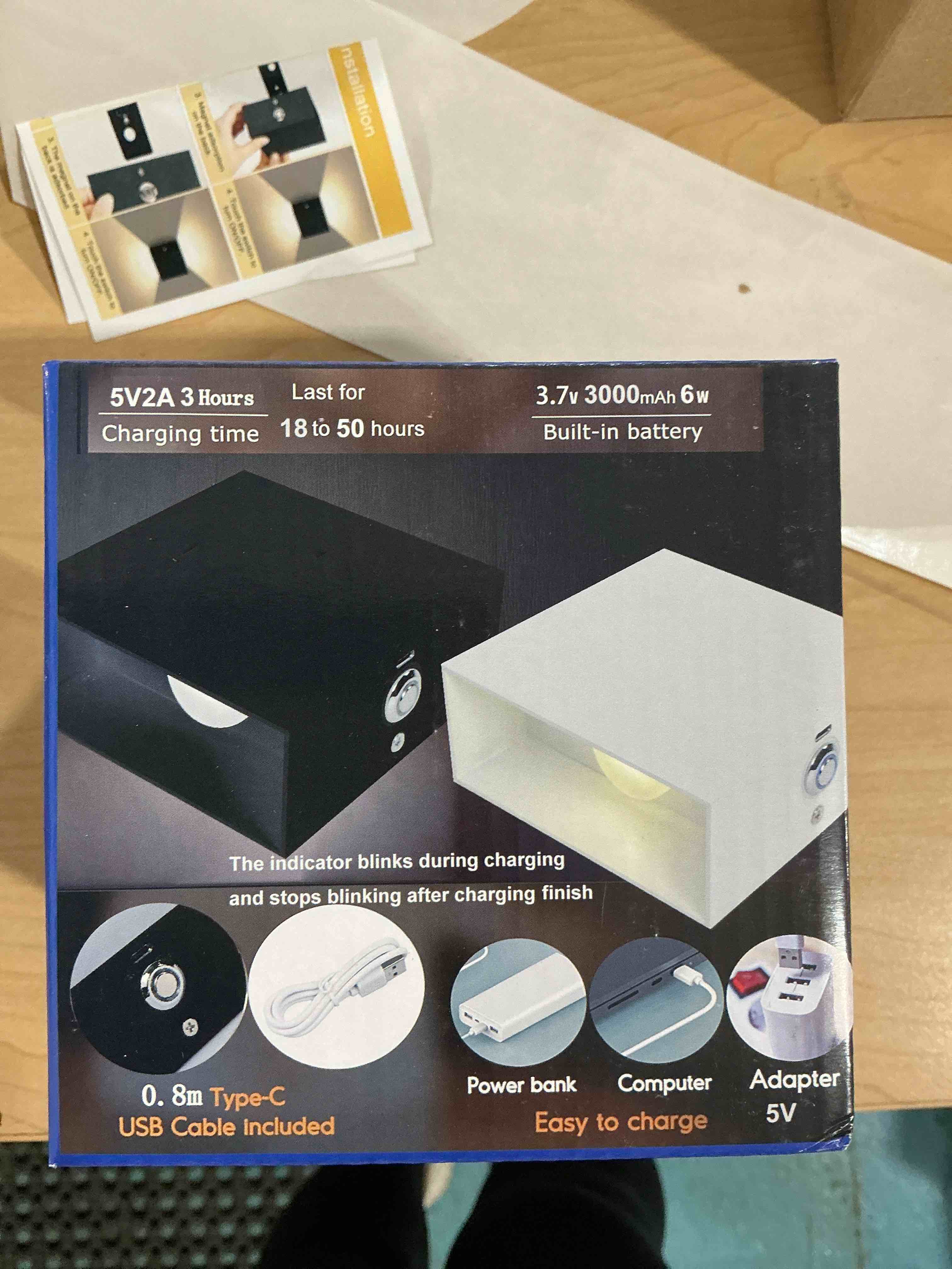 Condition photo showing New/Like New for Indoor LED Wall Lamp with Touch Switch, Cordless Lamp Rechargeable USB Wall Sconce Lights Battery Powered Bedside Lamps for Bedroom Children's Room Corridor Stairwell (Black 2pack, 3000K) 3000 Black 2pack