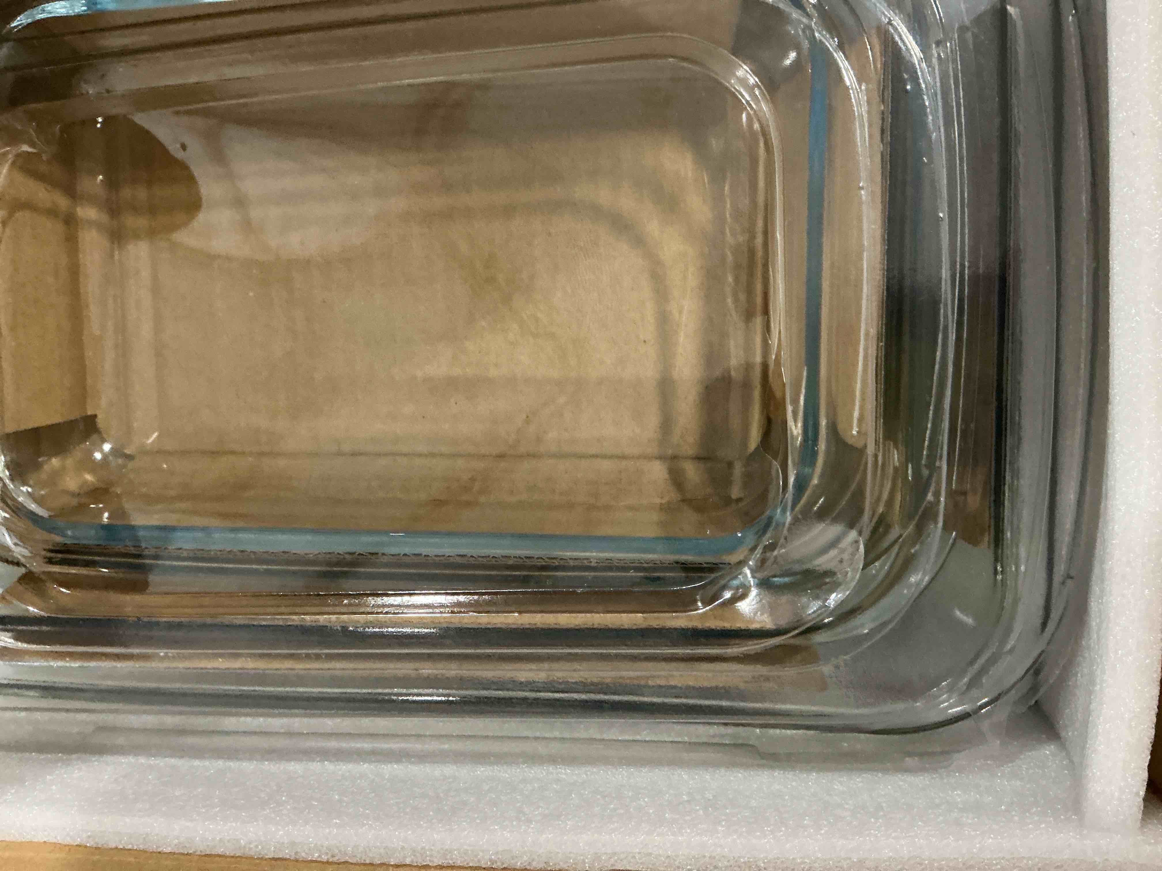 Condition photo showing New/Like New for 8-Piece Deep Glass Baking Dish Set with Plastic lids,Rectangular Glass Bakeware Set with Lids, Baking Pans for Lasagna, Leftovers, Cooking, Kitchen, Freezer-to-Oven and Dishwasher, Gray