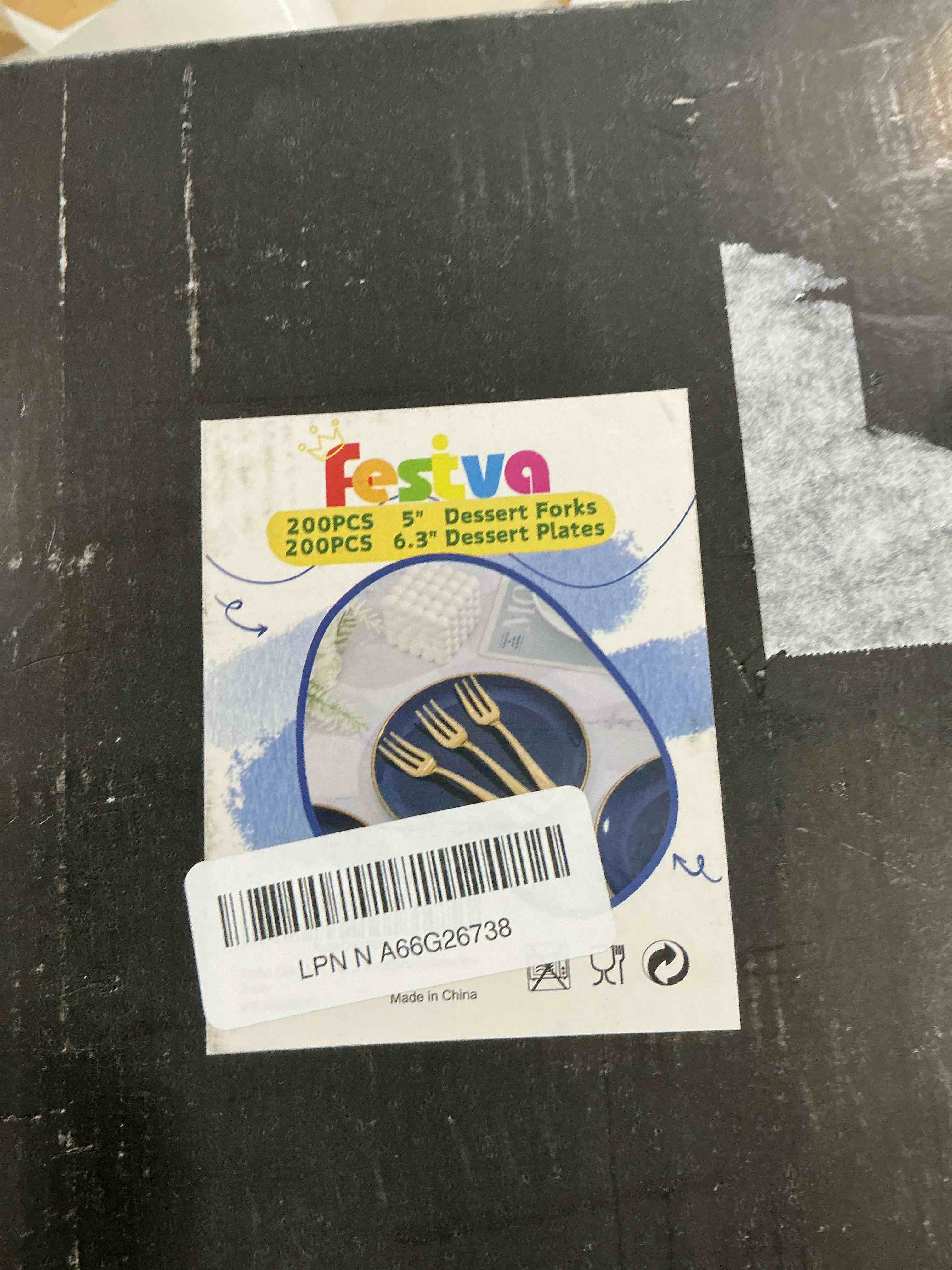 Condition photo showing New/Like New for Festiva 400Pcs Navy Blue Gold Dessert Plates 6.3" with Forks 5"- 200PCS Small Disposable Dessert/Cake/Appetizer Plates and 200PCS Forks - Serve 200 Guests for Hanukkah Party&Birthday &New Year