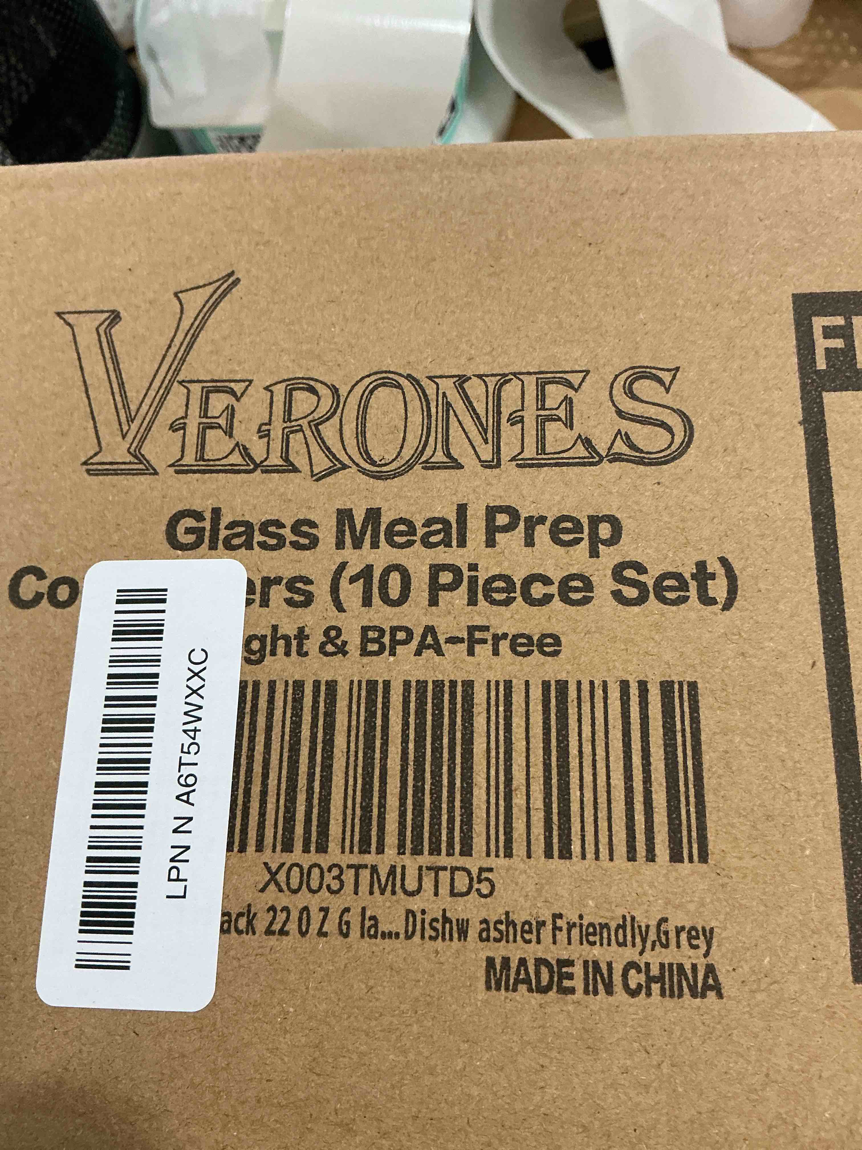 Condition photo showing New/Like New for VERONES 10 Pack 22 OZ Glass Meal Prep Containers, Airtight Glass Lunch Containers Set, Glass Food Storage Containers with Lids,Exclusive of BPA, for Microwave, Oven, Freezer & Dishwasher Friendly,Grey