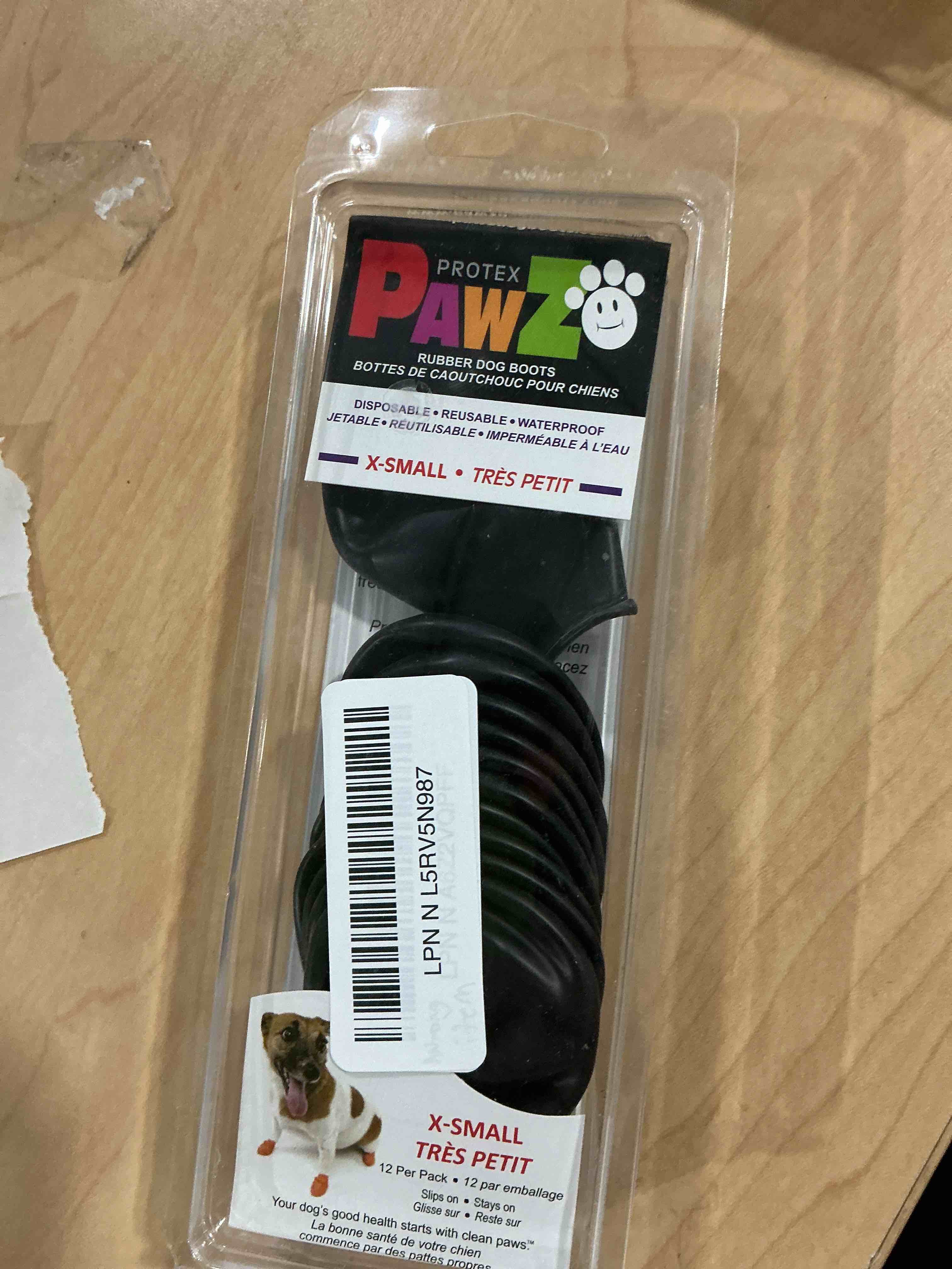 Condition photo showing New/Like New for PawZ Rubber Dog Boots for Small Paws - All-Weather Waterproof Dog Shoes, Anti-Slip Traction for Rain, Snow, Mud & Hot Pavement - Pull-On Dog Booties, Black - X-Small (1.5"-2") - Pack of 12 Black X-Small