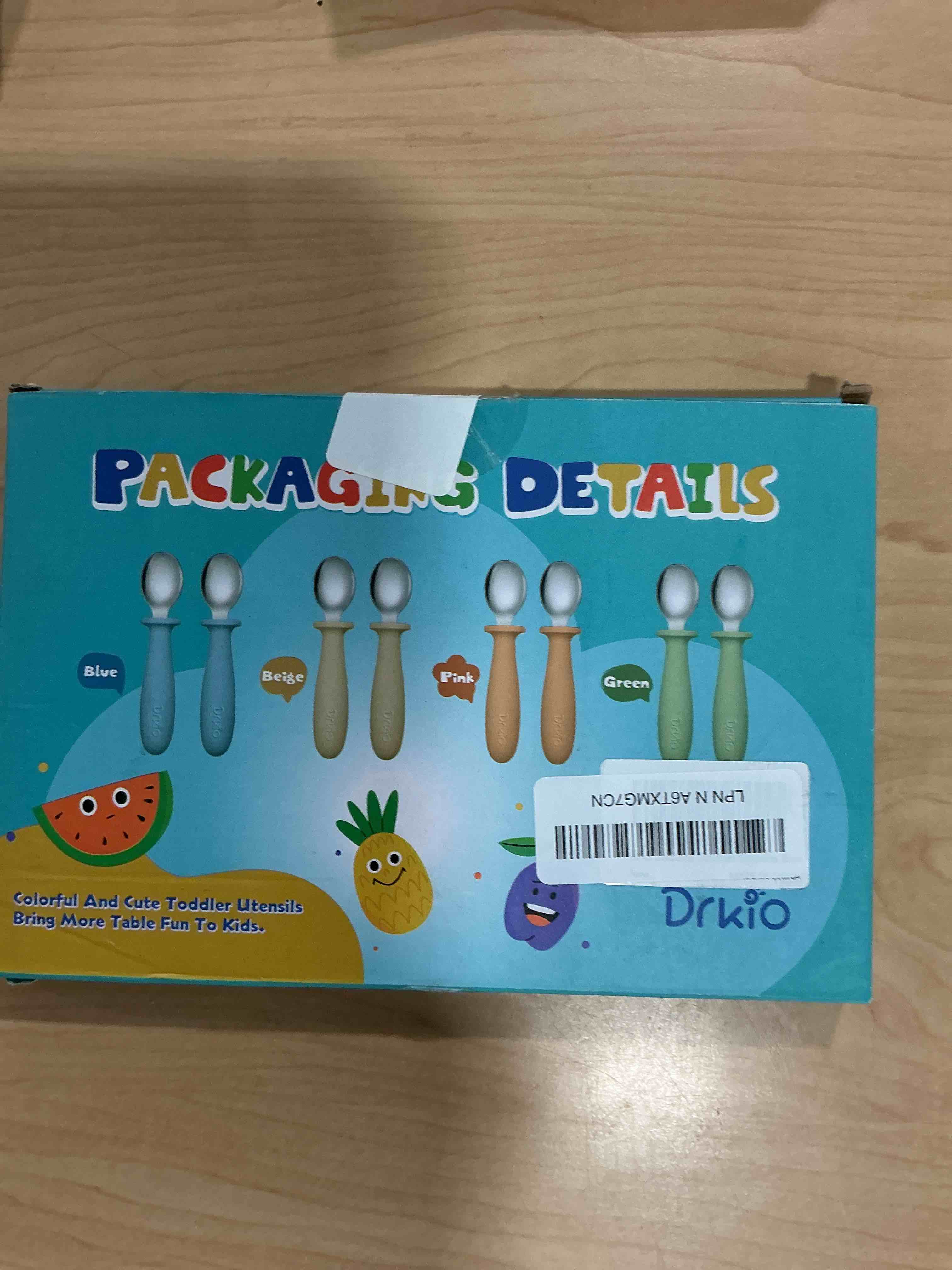 Condition photo showing Good Condition for DRKIO 8 PCS Toddler Spoons Set - Baby Spoons with Silicone Handle Children safe 18/8 Stainless Steel Toddler Utensils Set for Self Feeding Kids Silverware Anti-Choke Design Food Grade Dishwasher Safe Blue