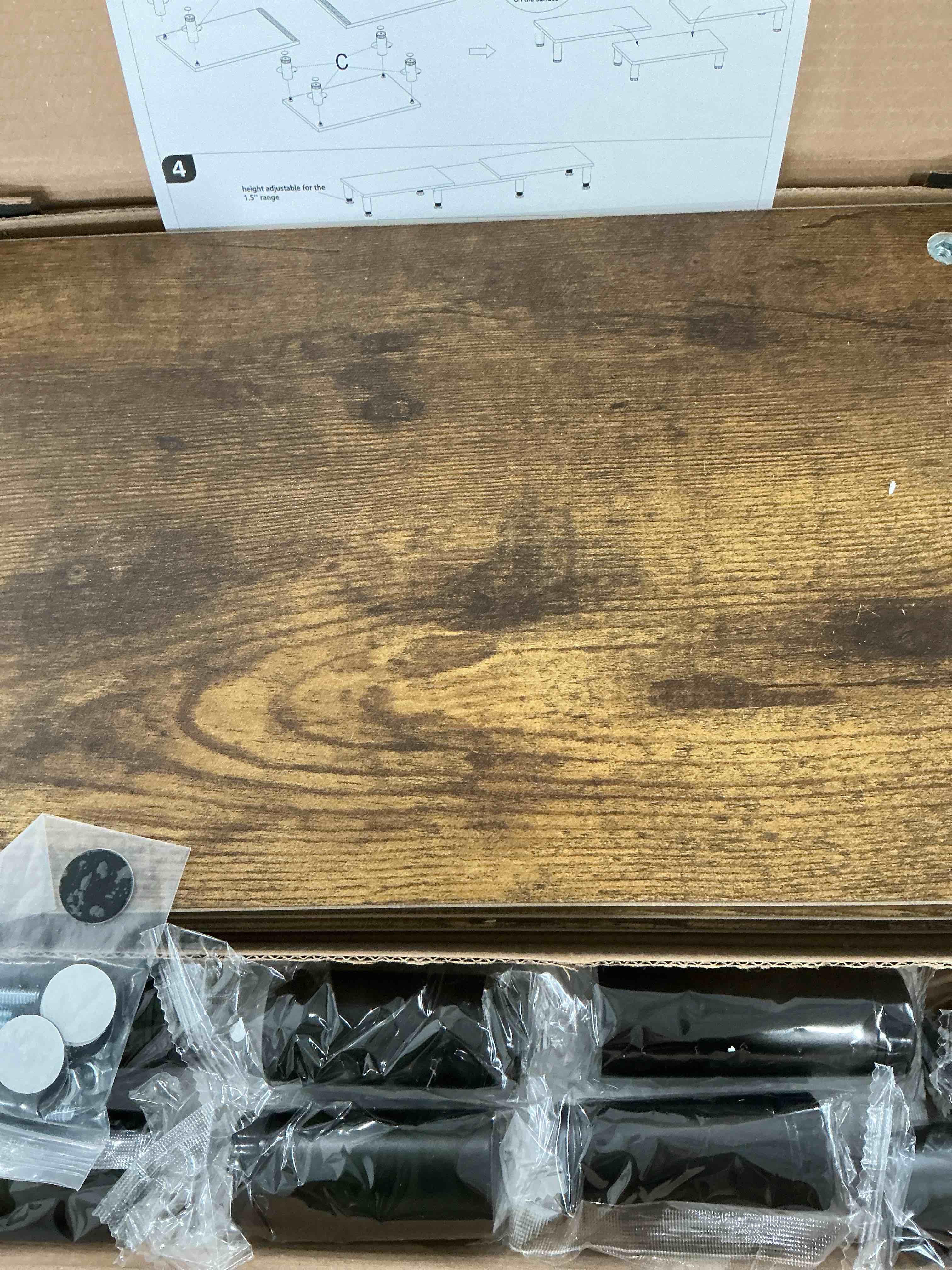 Condition photo showing New/Like New for AX WABER Dual Monitor Stand Riser, Monitor Stand with Adjustable Length and Angle, Wood Monitor Stand for Desk, Monitor Riser for 2 Monitors with Storage Space Vintage