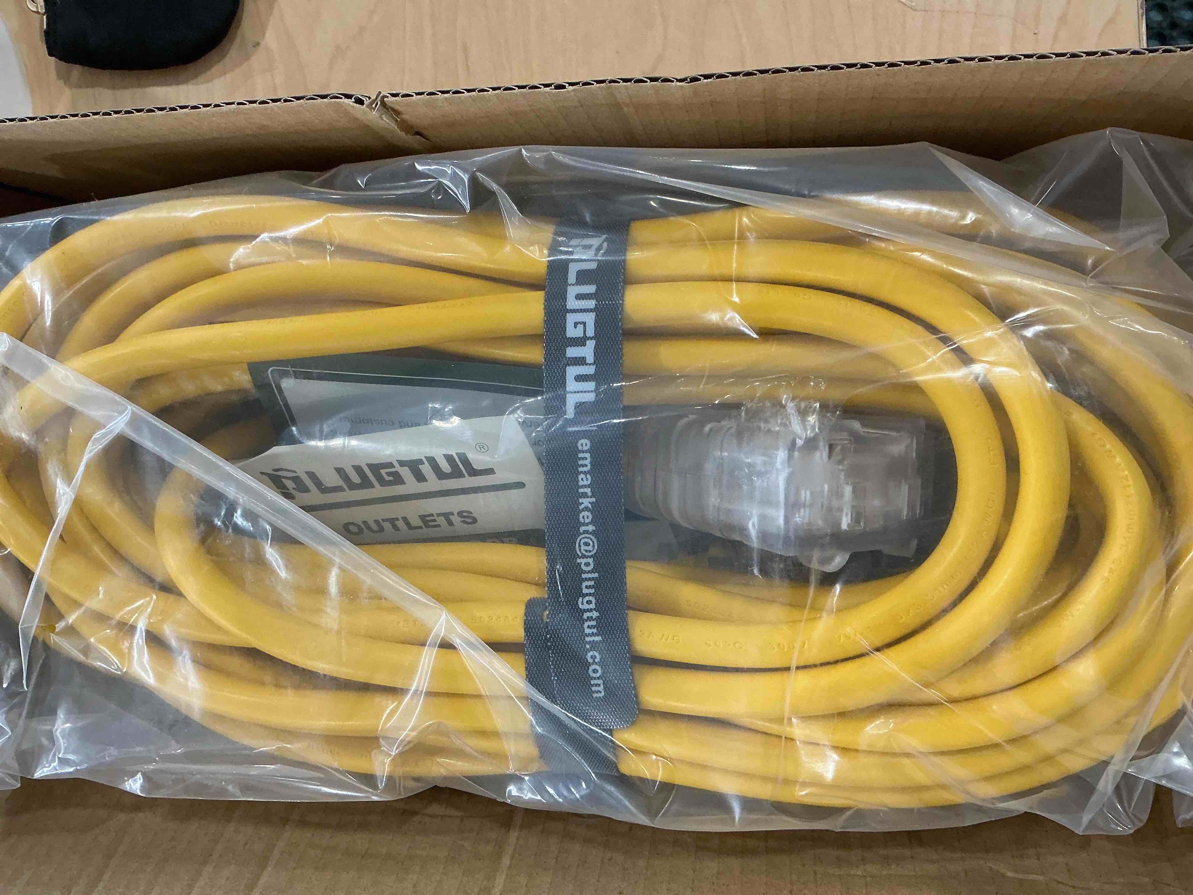 Condition photo showing New/Like New for 50Ft 12/3 Outdoor Extension Cord with 3-Outlets, Heavy Duty 12 Gauge 3 Prong Extension Cord Waterproof with Lighted end, 15A 12AWG 1875W SJTW, ETL Listed - Great for Garage, Garden and Home, Yellow 50FT Yellow