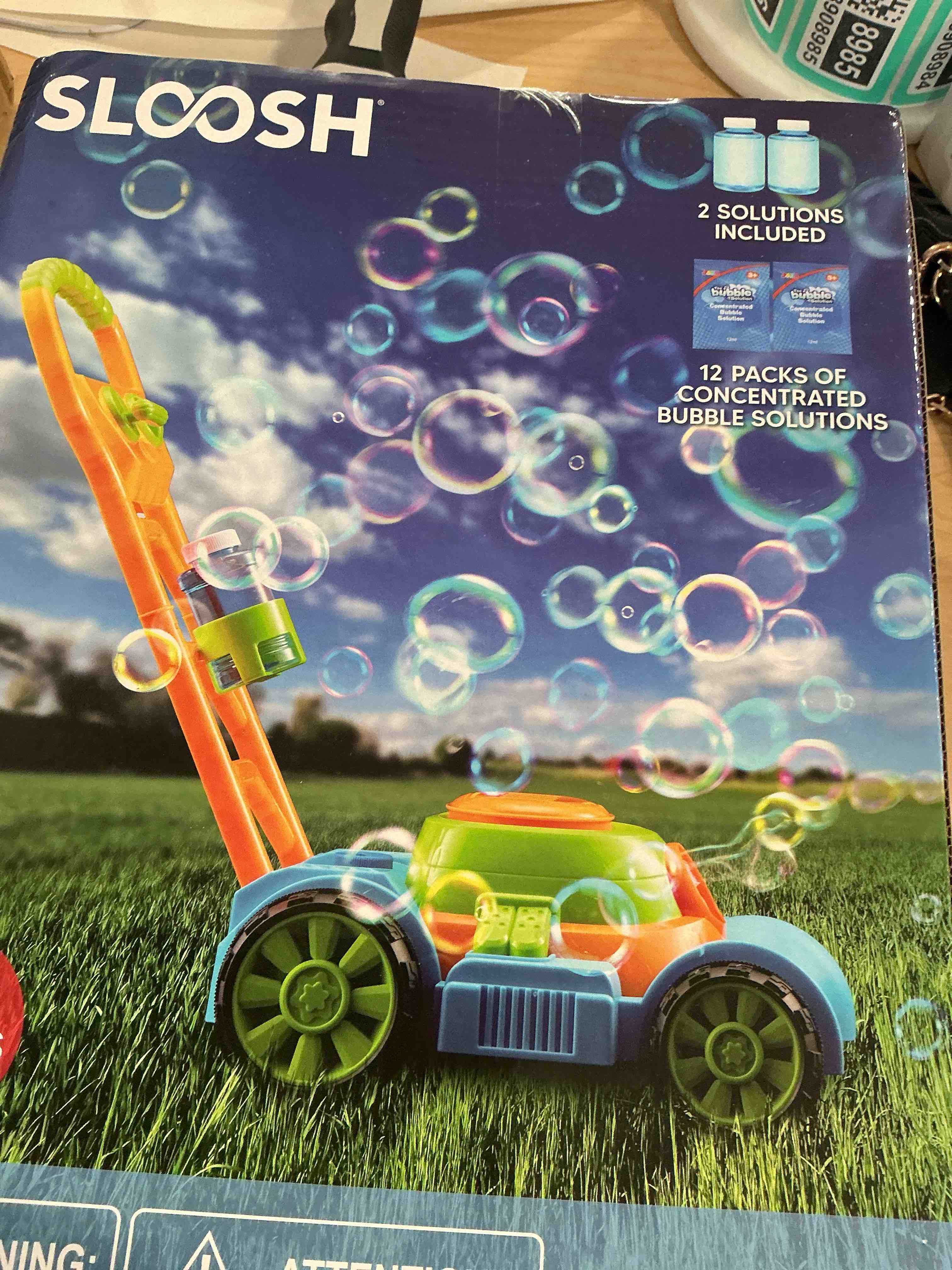 Condition photo showing New/Like New for SLOOSH Bubble Lawn Mower Toddler Toys - Spill-Proof Bubble Machine Pretend and Play Toy for Toddler Age 1 2 3 1-3 Year Old Indoor Outdoor Use, Push Toys Baby Boys Xmas Christmas Birthday Gifts (Blue)