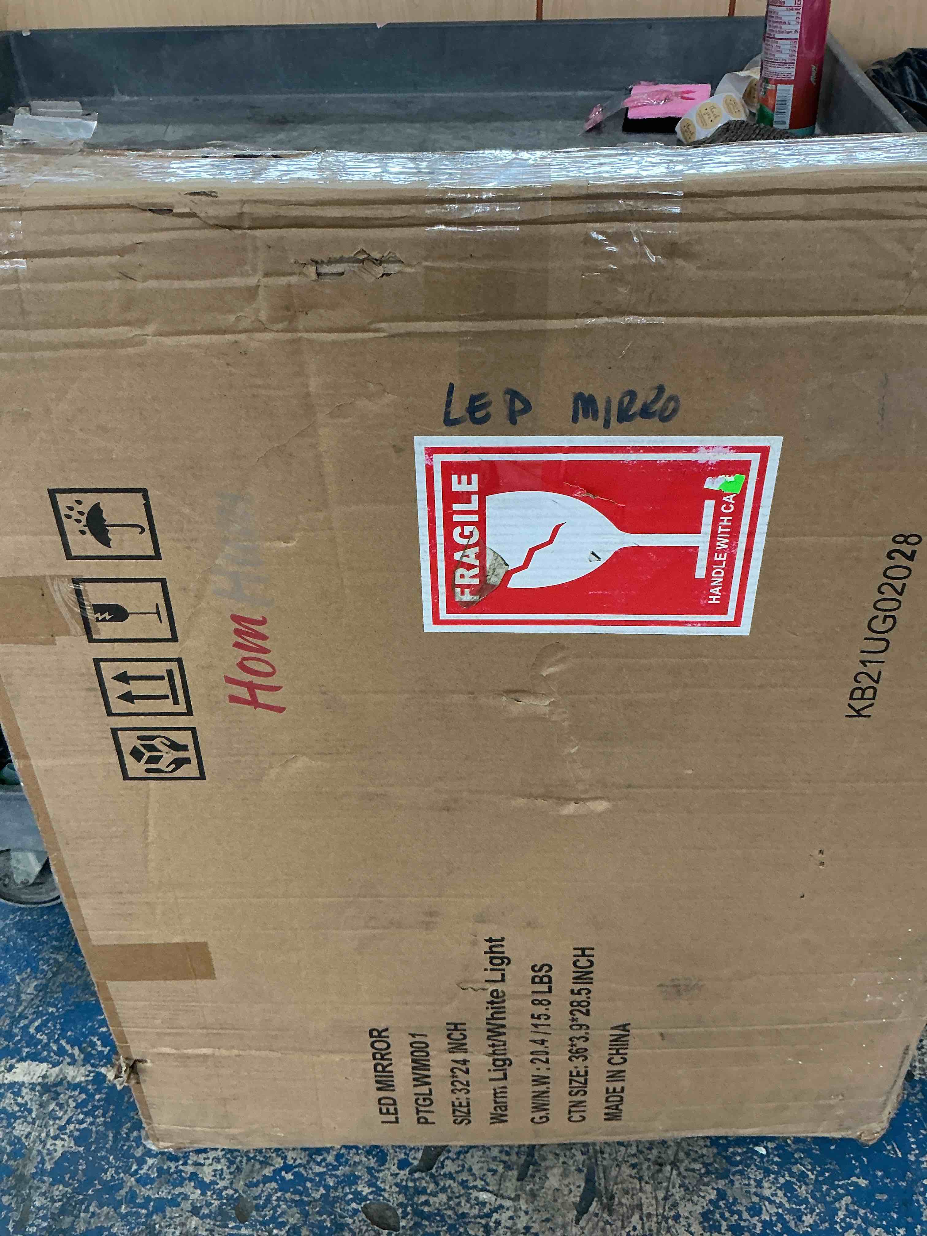 Condition photo showing As Is for LED Vanity Mirror with Light, 24 x 32 Inch Smart Dimmable Dressing Mirror, Anti-Fog Mirror with CRI 95+ LED, Smart Touch Button, 3 Colors Lights for Wall, Bathroom, Living Room