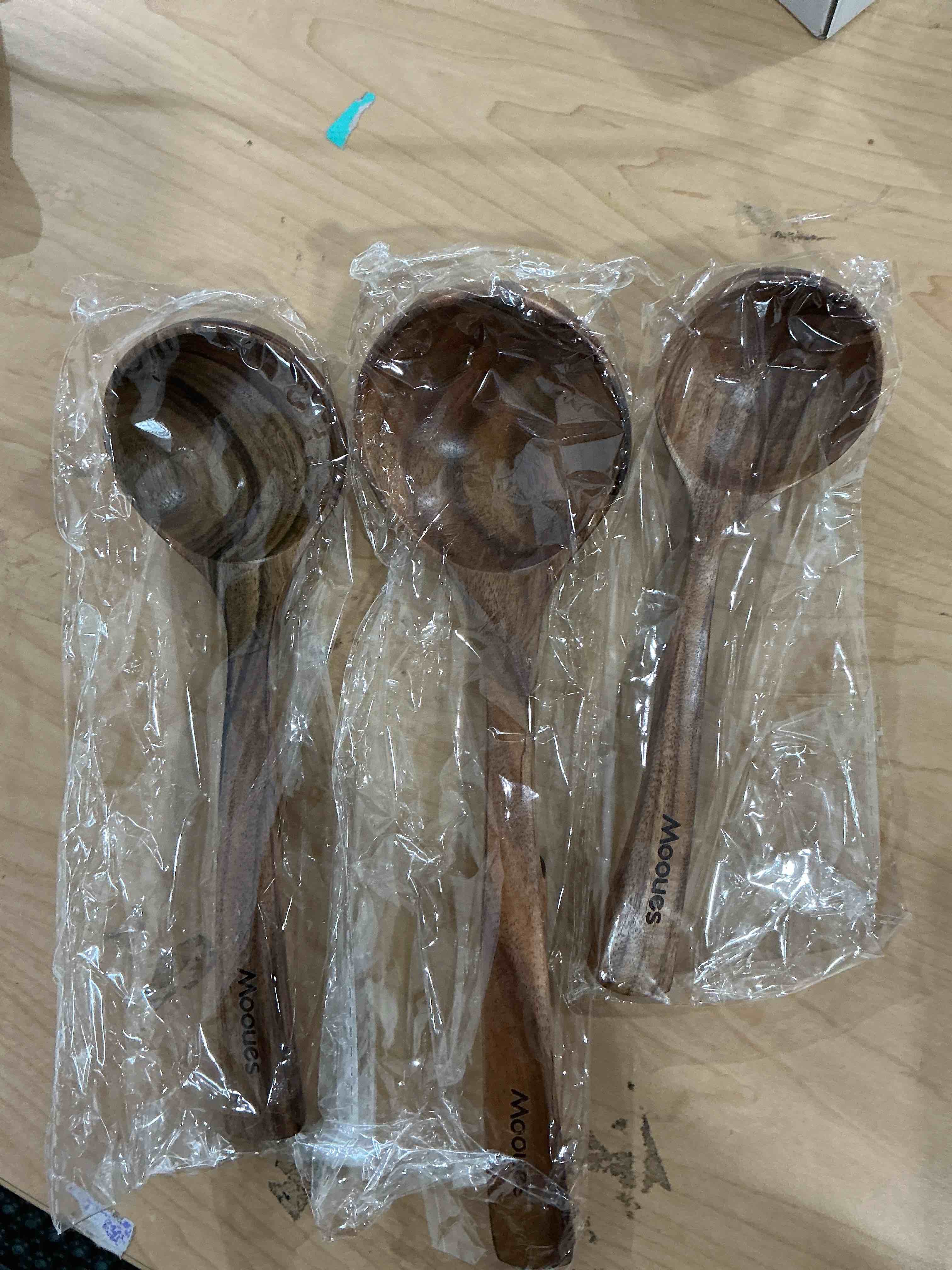 Condition photo showing New/Like New for Wooden Ladle for Soup, 3 Size Teak Wood Ladle Spoon with Back Hooks, Heat Resistant Wooden Spoons for Cooking, Non-Stick, Comfortable Grip, Wood Kitchen Utensils Set for Serving, Stirring 3 PCS