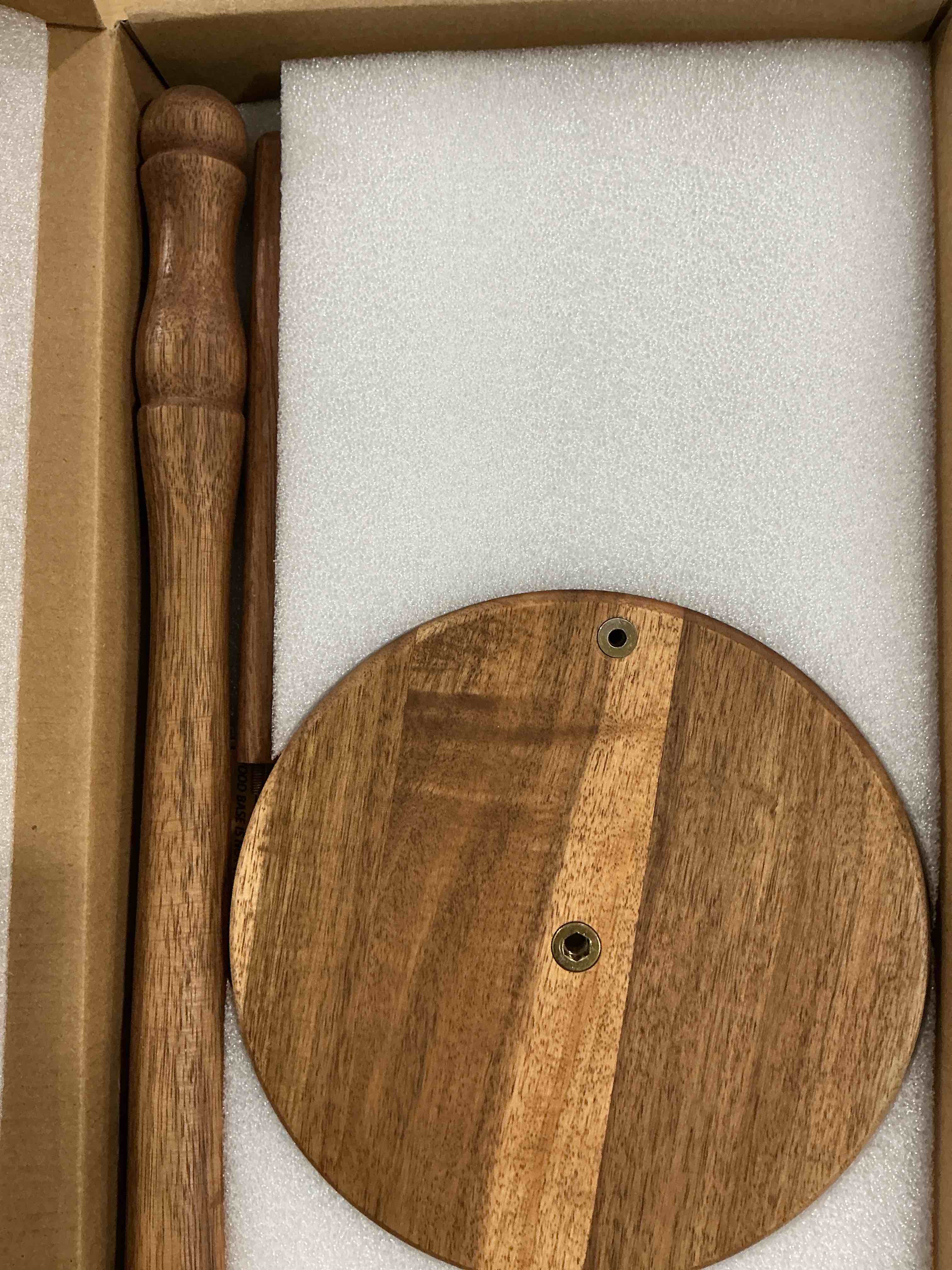 Condition photo showing New/Like New for Farmhouse Acacia Wood Paper Towel Holder, Weighted Base for Kitchen & Bathroom, One-Handed Operation, EPTHA, Standing Towel Roll Organizer, for Standard & Large Rolls, Large Farmhouse Large