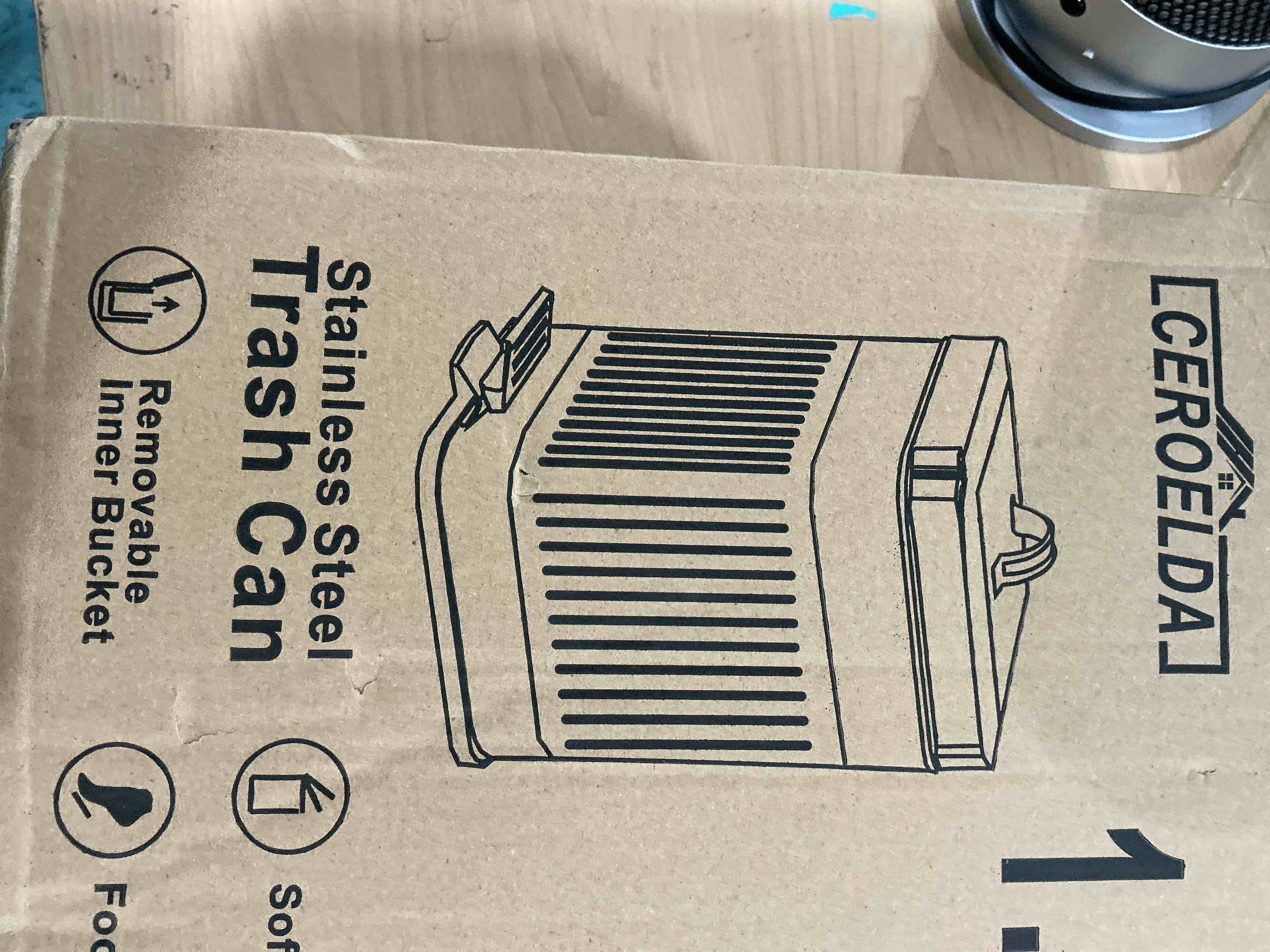 Condition photo showing New/Like New for CEROELDA Small Trash Can with Lid-5L/1.3 Gal,Stainless Steel Outdoor Dog Poop Garbage Can-Farmhouse Retro Metal Waste Bin w/Step Pedal for Bathroom Bedroom Office-Soft Close-Black Black 1.3 Gallons