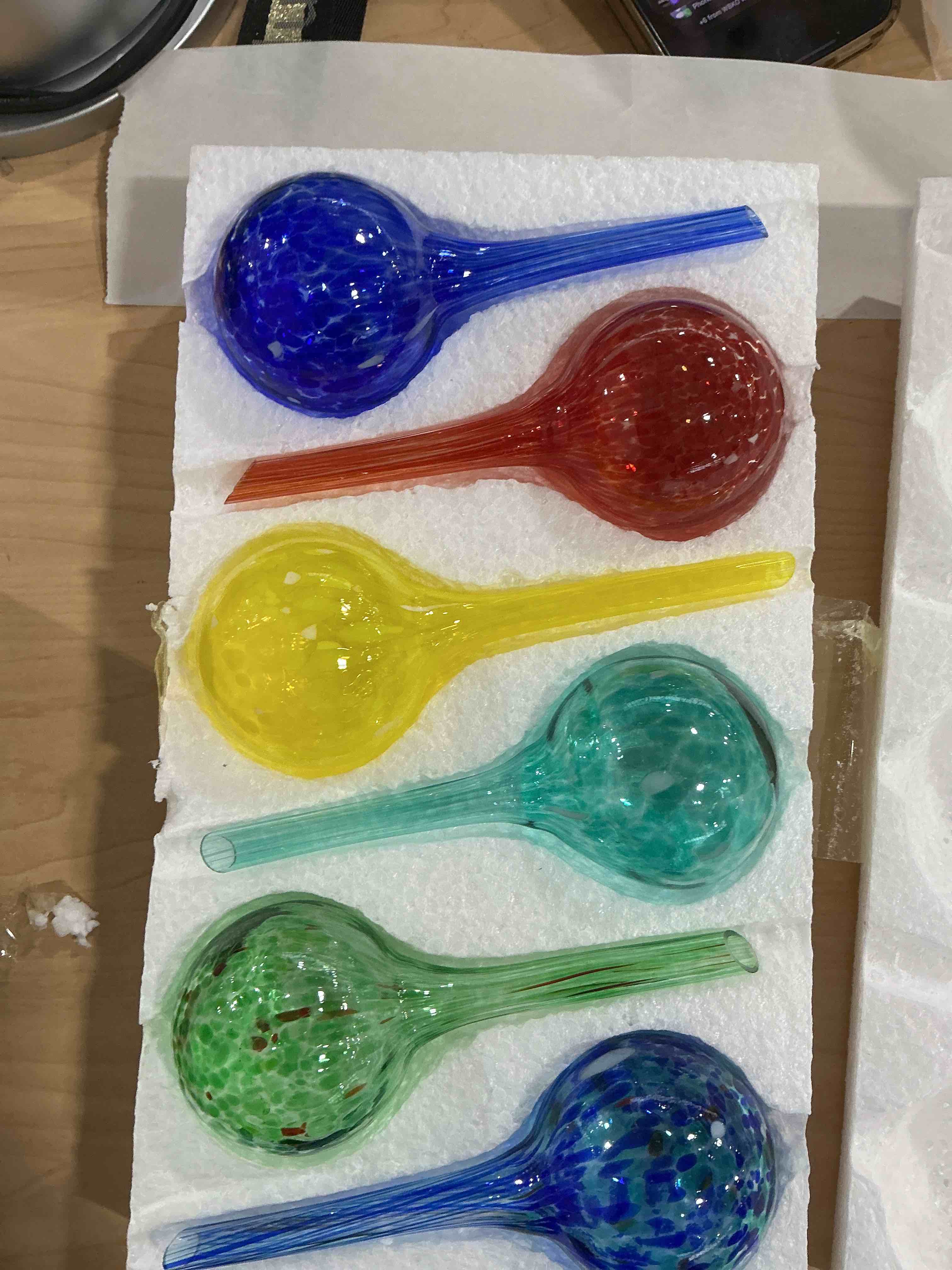 Condition photo showing New/Like New for Plant Watering Globes Set of 6 - Small Glass Self Watering Bulbs Up to 5 Days of Irrigation - for Indoor & Outdoor Plants - Multicolor, Automatic, Glass Watering Bulbs for Daily Use, Watering Devices Set of 6 Small