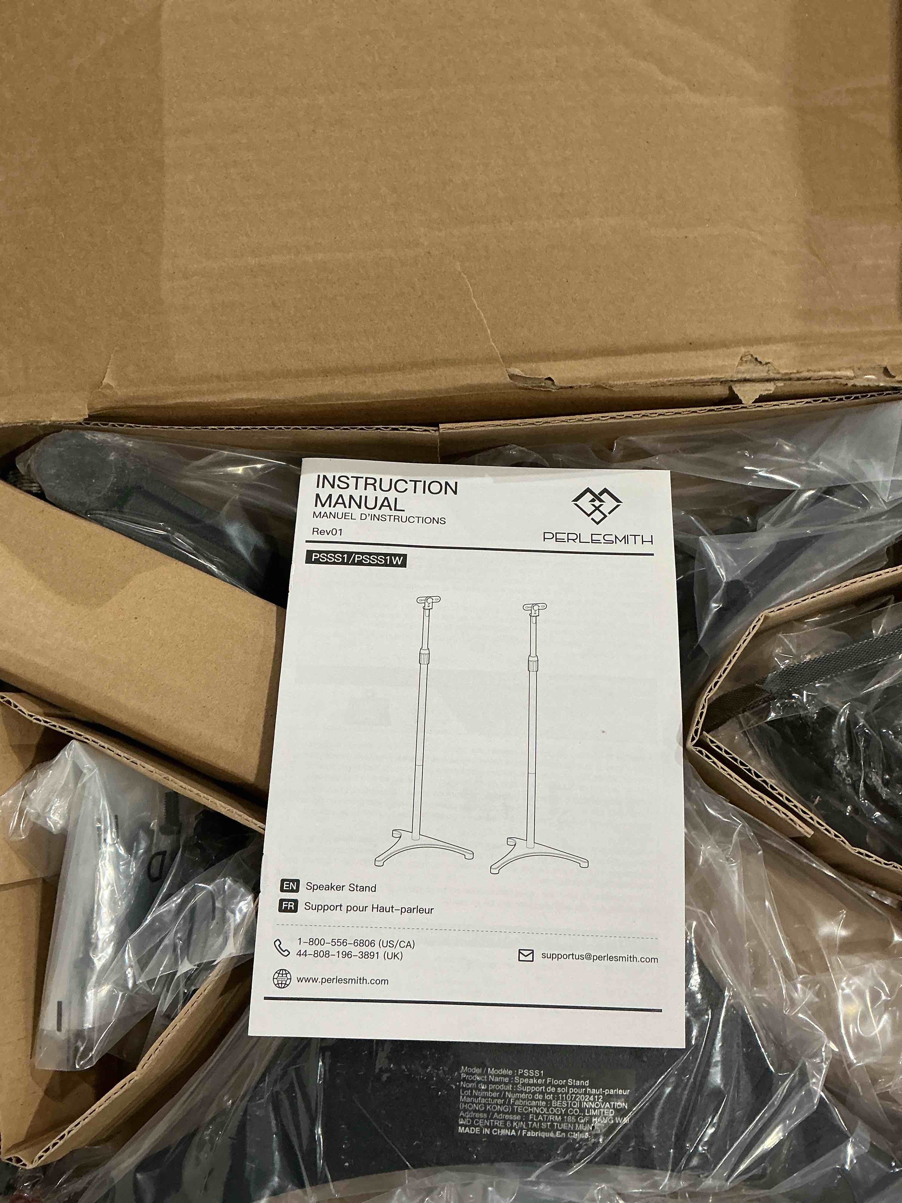 Condition photo showing New/Like New for PERLESMITH Speaker Stand Adjustable - Extend 20" to 44" - Holds Satellite Speakers & Small Bookshelf Speakers up to 9 lbs, Floor Stands Compatible with Sony Bose Polk JBL Yamaha and Others - 1 Pair