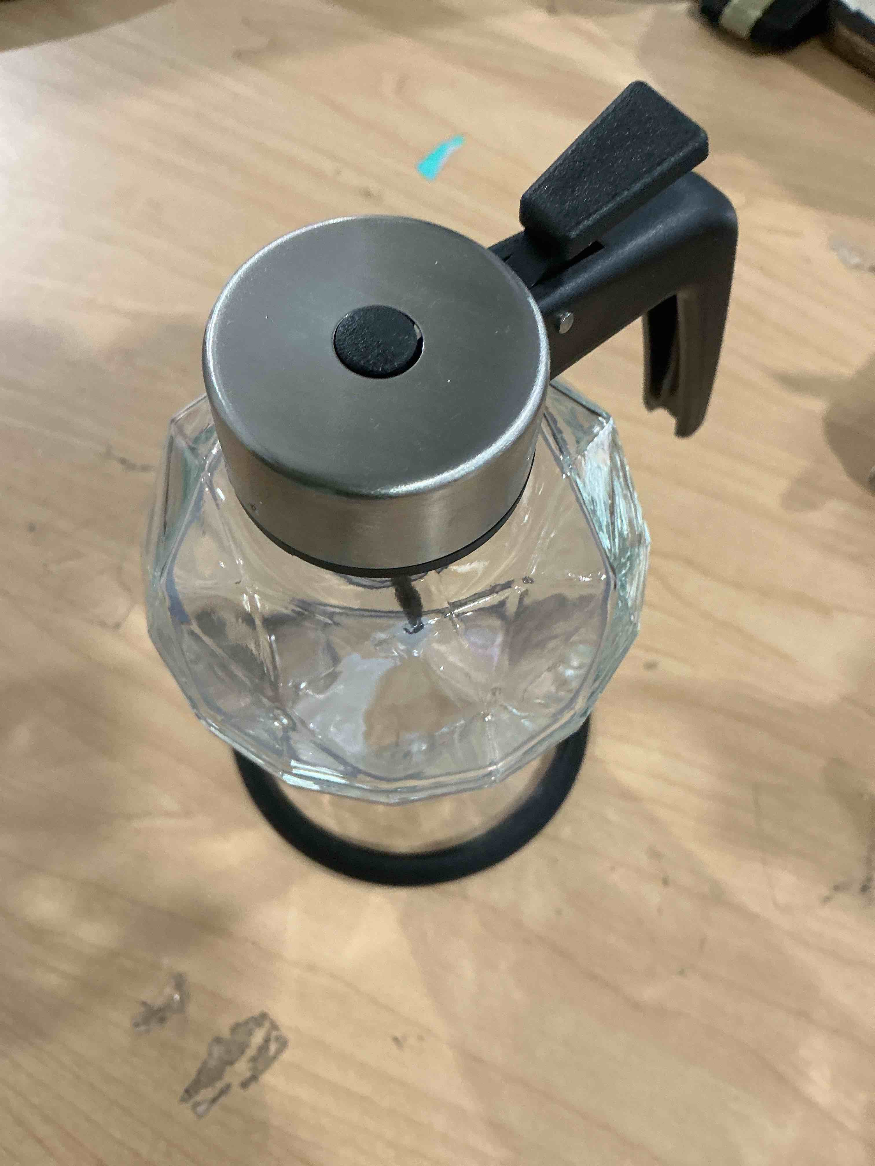Condition photo showing New/Like New for Honey Dispenser with Stand - 8 oz Clear Glass Jar with No-Drip Dipper & Flip Top Lid | Leak-Proof Kitchen Dispenser for Maple Syrup, Cooking Oil, Seasonings