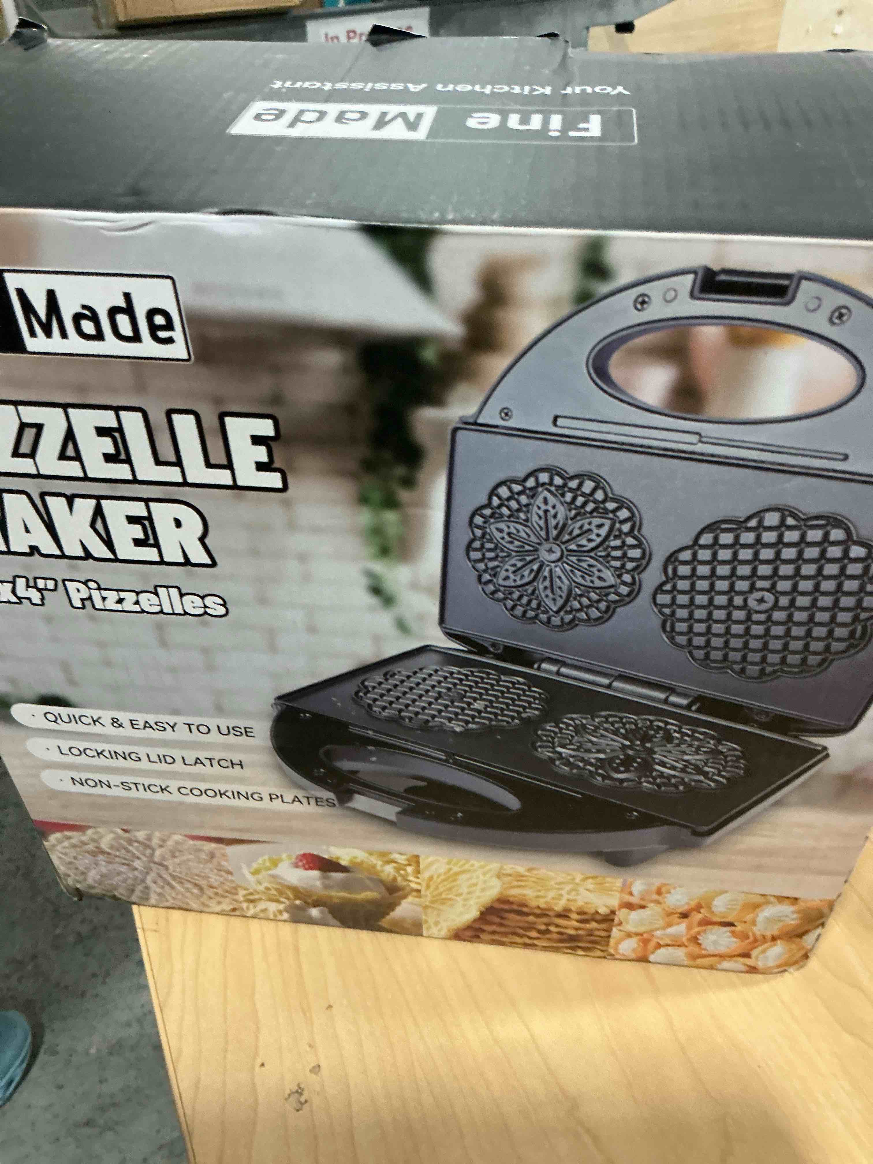 Condition photo showing New/Like New for Pizzelle Maker with Non-Stick Coating, Electric Pizzelle Cookie Baker Press with Snowflake Pattern, Make Two 4 Inch Traditional Italian Waffle Cookies at Once, Recipe Included Pizzelle Maker Snowflake