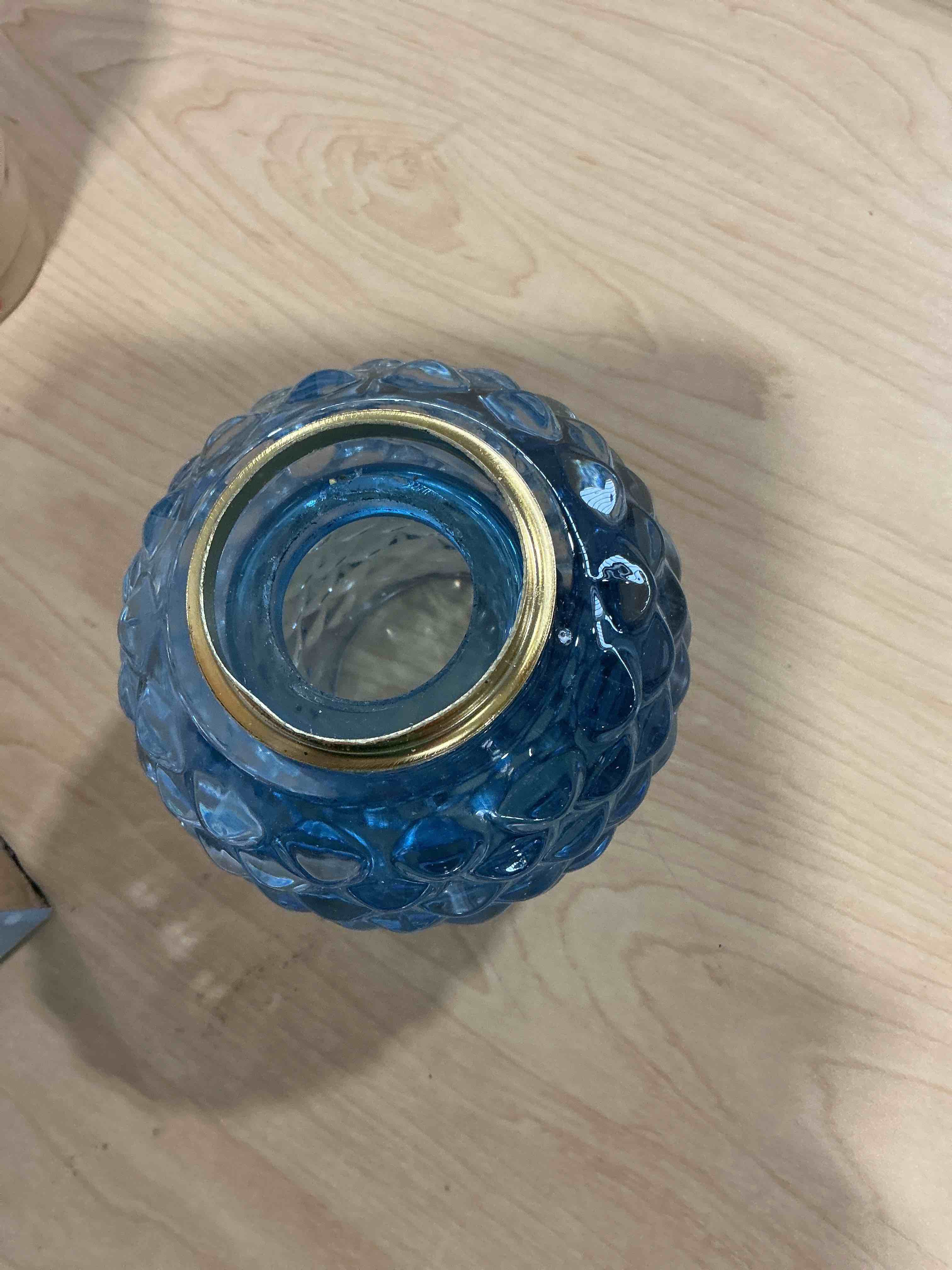 Condition photo showing As Is for Blue glass only they broken Battery Operated Lamp with Timer, Cute Small Cordless Glass Table Lamp for Home Decor, Kitchen, Bathroom, Birthday Gift for Women, Pinecone, Blue