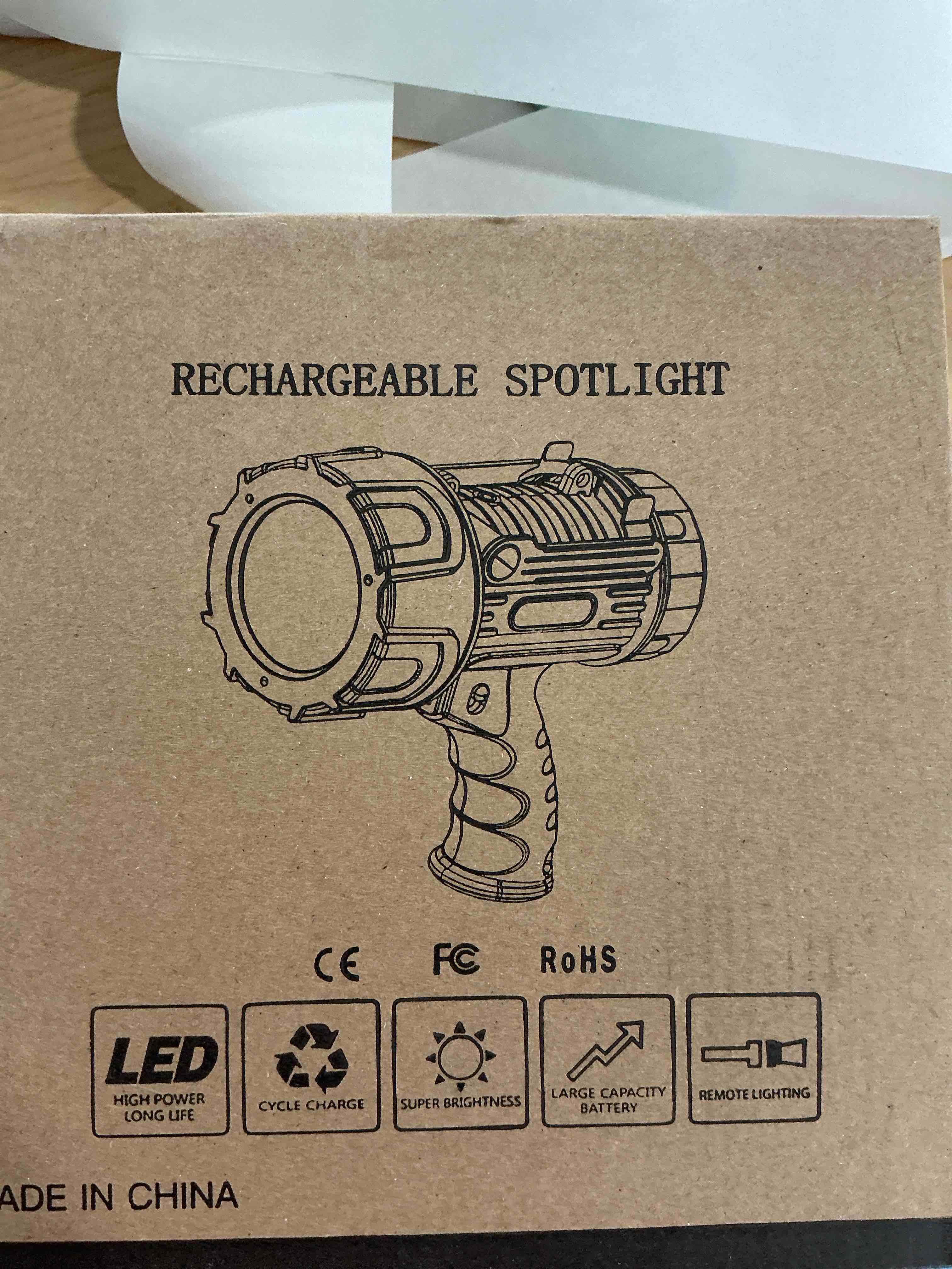 Condition photo showing New/Like New for YIERBLUE Rechargeable Spotlight Flashlight with 1000000 High Lumen LED, IP67 Waterproof Long Running Spot Light searchlight, Impact Resistant Handheld Spotlight with Foldable Stand and Red Lens Pearl