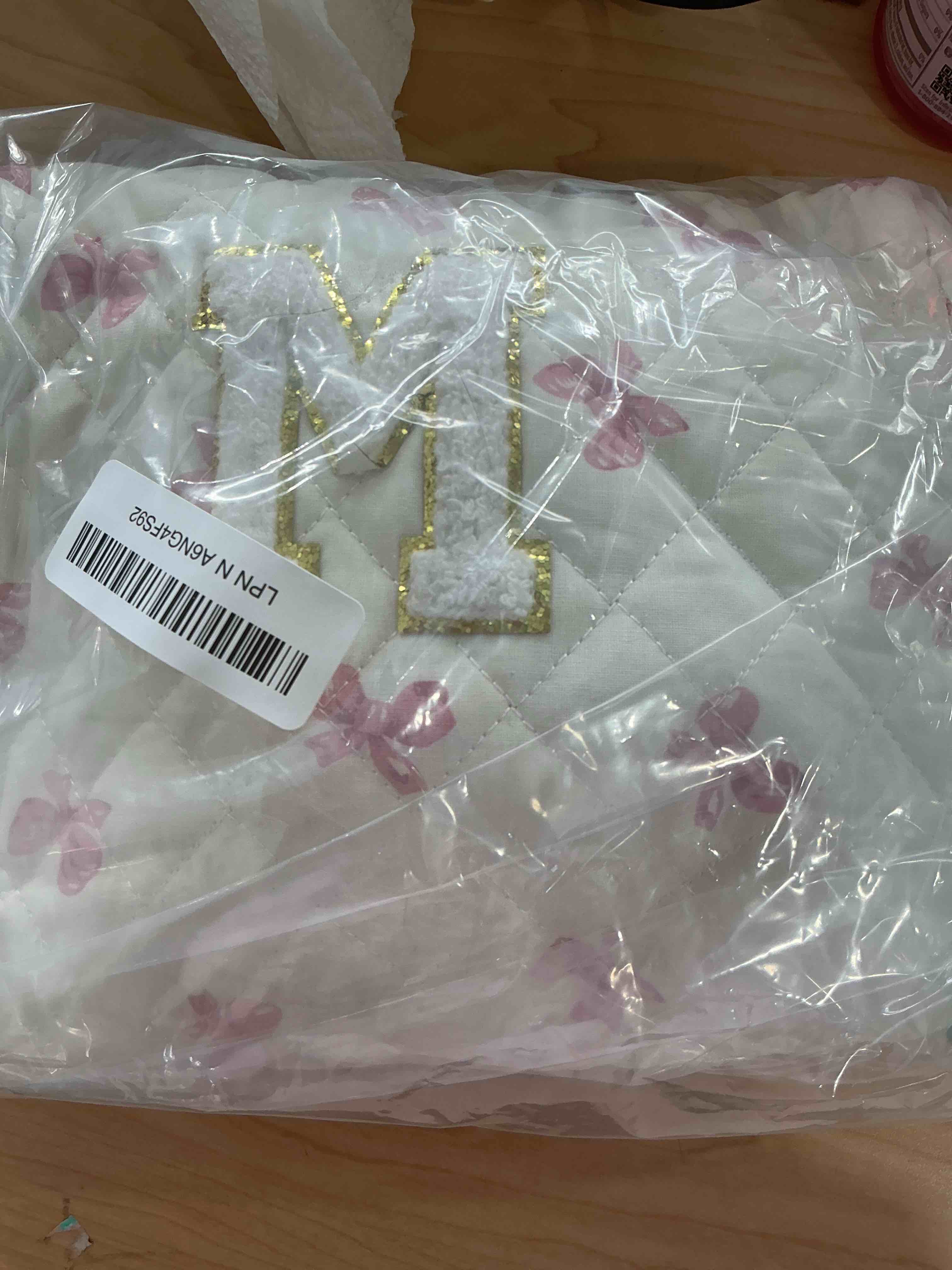 Condition photo showing New/Like New for Initial Makeup Bag Set, Personalized Quilted Makeup Bag, Large Floral Cosmetic Bag for Women, Cute Cotton Custom Make up Bags, Flower Travel Toiletry Bag Teen Girl Gift Pink Butterfly M