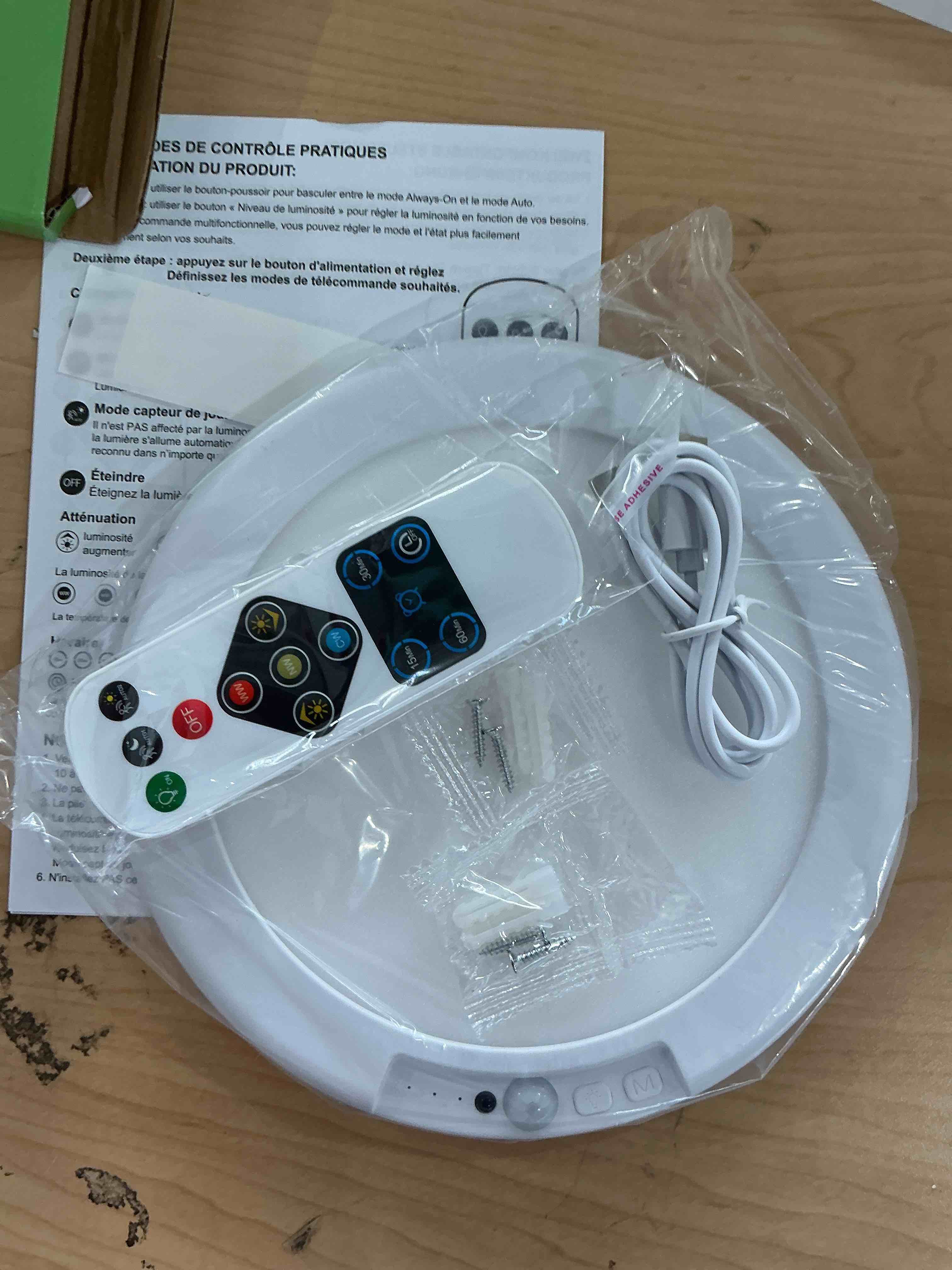 Condition photo showing Good Condition for Combuh Battery Operated Shower Light Waterproof Inside, Rechargeable Motion Sensor Ceiling Lights Battery Powered with Remote, No Wiring Magnetic Cordless LED Overhead Lighting for Closet Hallway 3CCT-Round 1pack