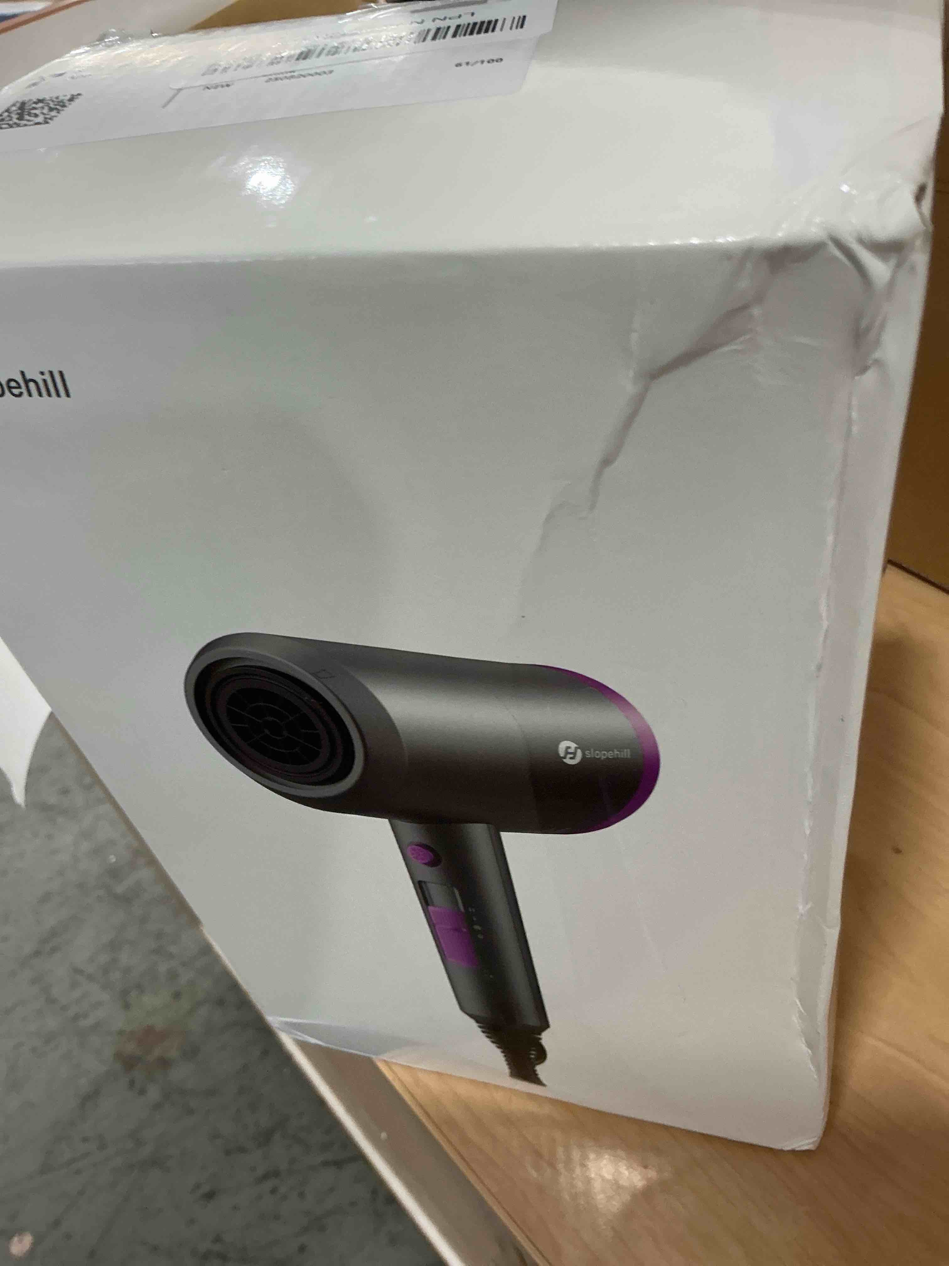 Condition photo showing New/Like New for slopehill Professional Ionic Hair Dryer, Powerful 1800W Fast Drying Low Noise Blow Dryer with 2 Concentrator Nozzle 1 Diffuser Attachments for Home Salon Travel Grey