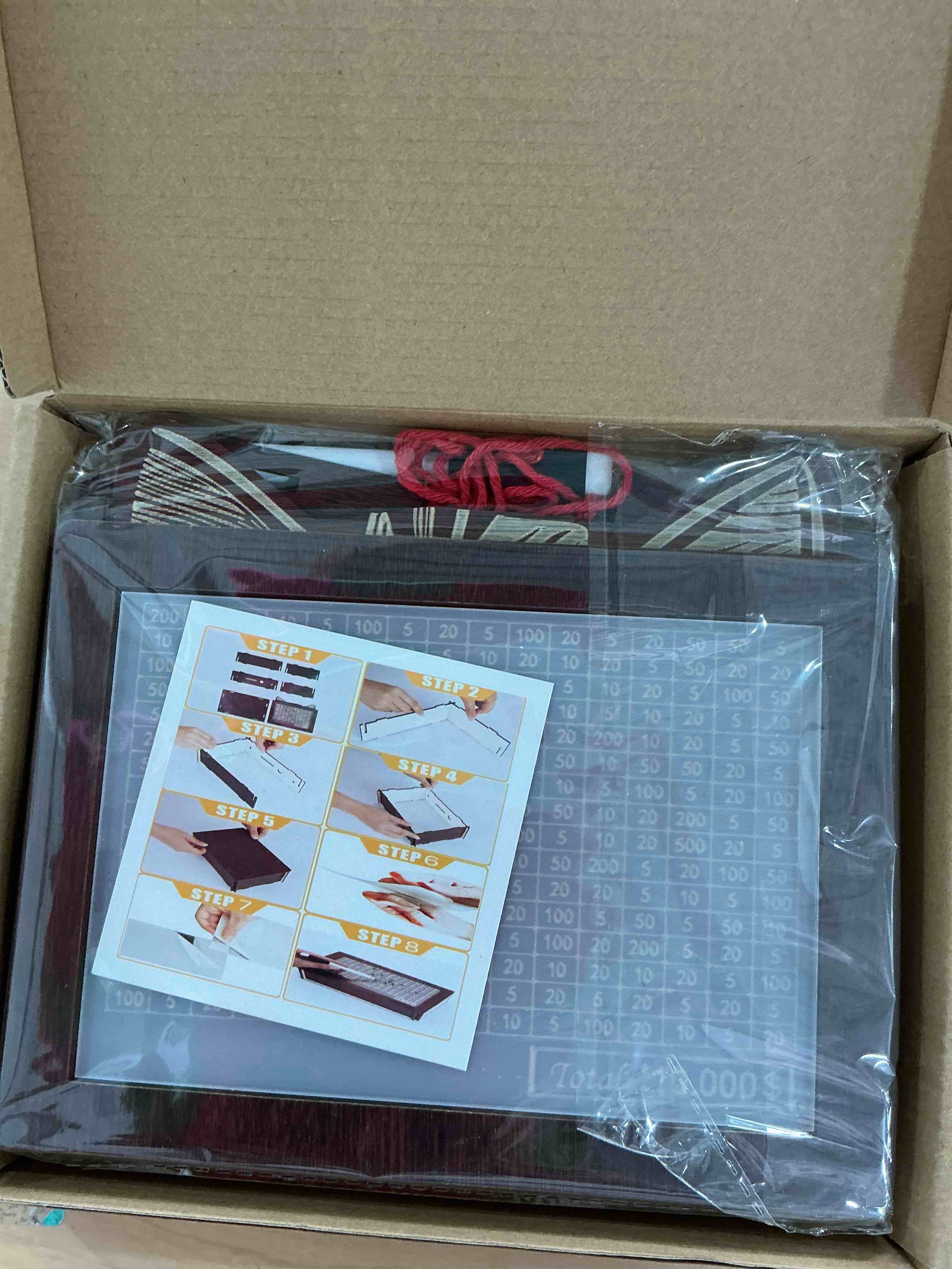 Condition photo showing New/Like New for Wooden Piggy Bank for Adults, Countdown Cash Vault with Money Target and Numbers, Cash Savings Challenge Box for Kids, Retro Cash Saver Money Box for Boys & Girls (Brown Moon, $5000)