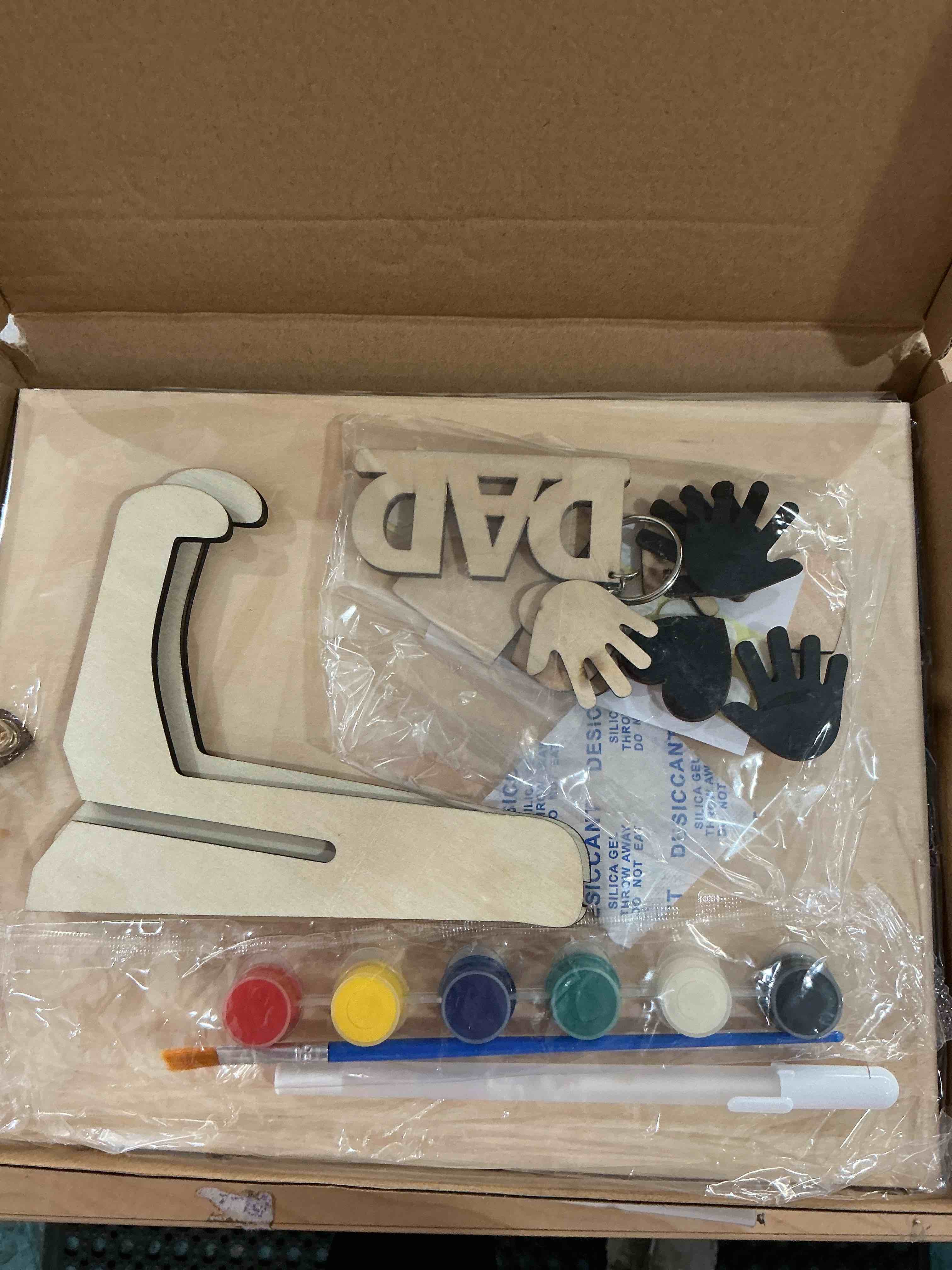 Condition photo showing New/Like New for 10" Hands Down Best Dad Ever DIY Handprint Kit with Acrylic Paint, Art Craft Family Keepsake Wood Frame Dad Keychain Birthday Father's Day Gift for Daddy, Papa Family Sign with Kids Names HF90-D DIY Handprint Dad 10"x8"